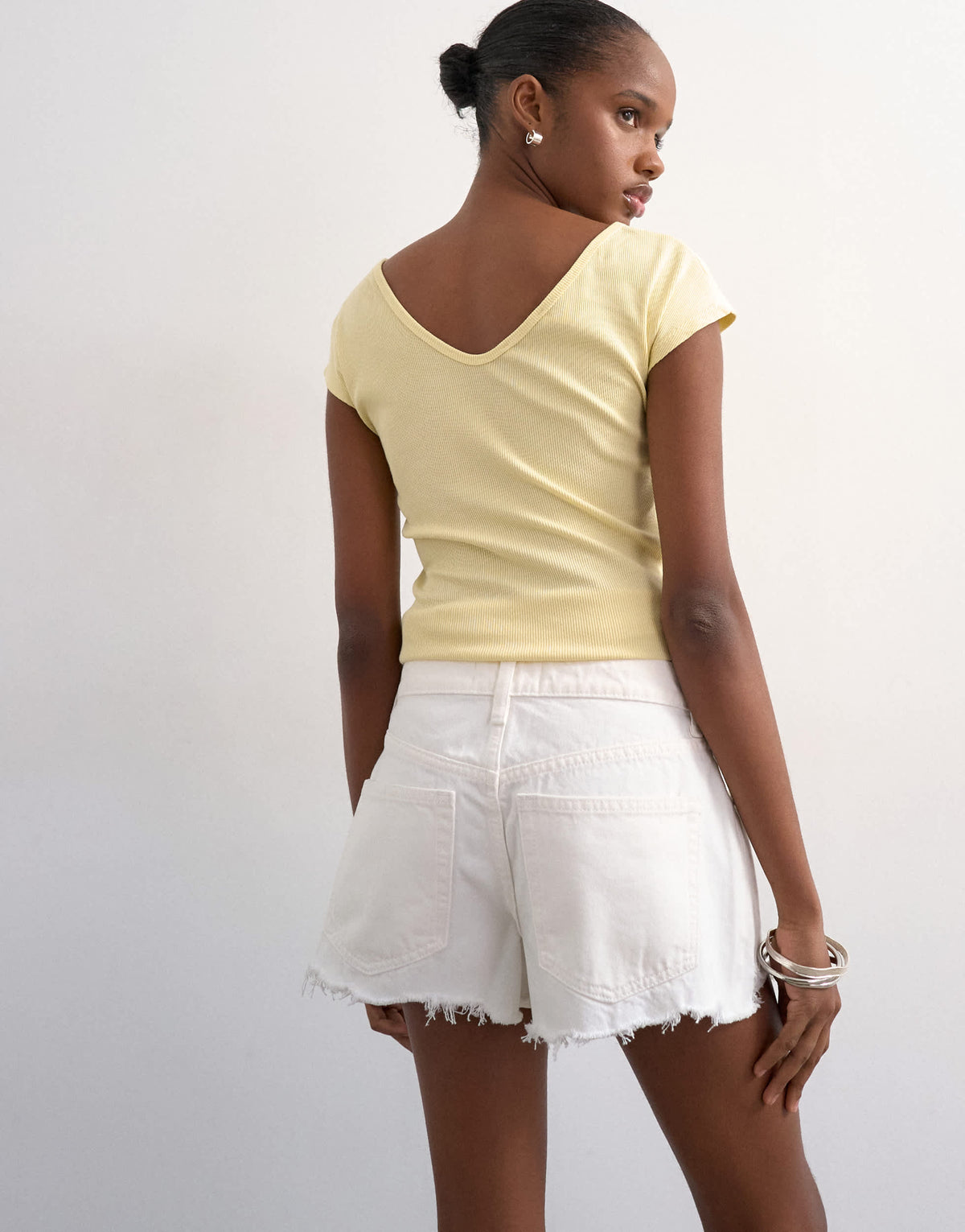 Topshop denim A-line short with rip in white