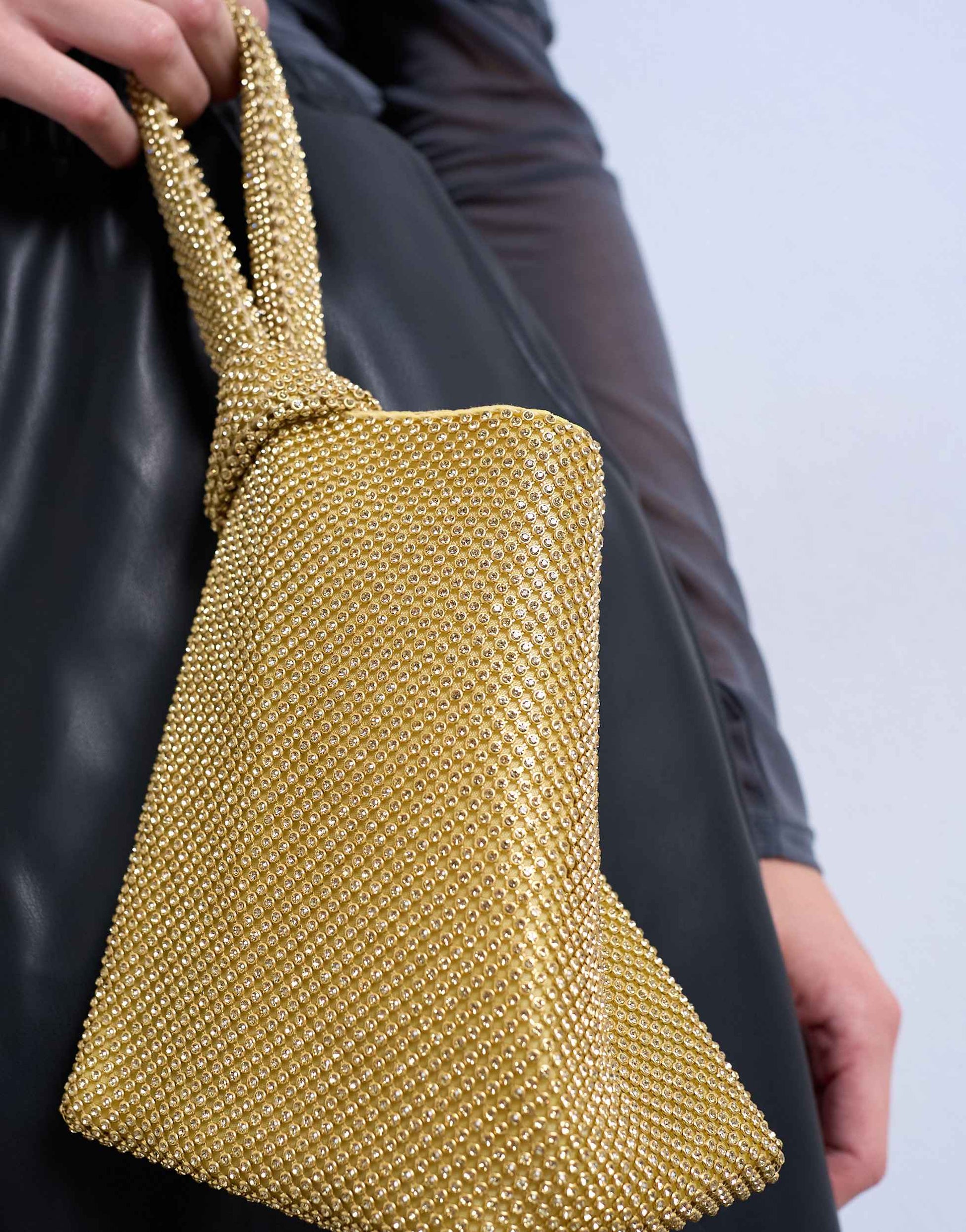 Topshop Gwyn small embellished knot grab bag in gold