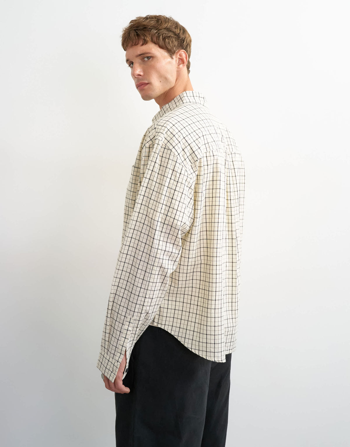 Topman relaxed crop fit check shirt in ecru