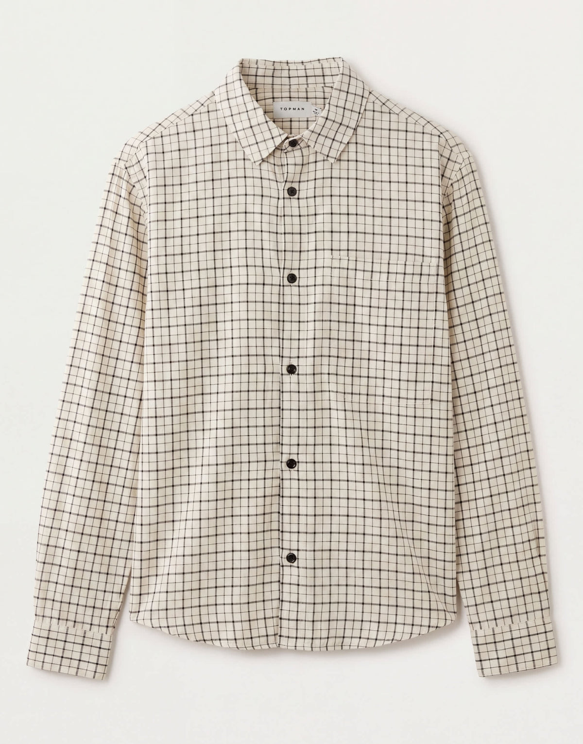 Topman relaxed crop fit check shirt in ecru