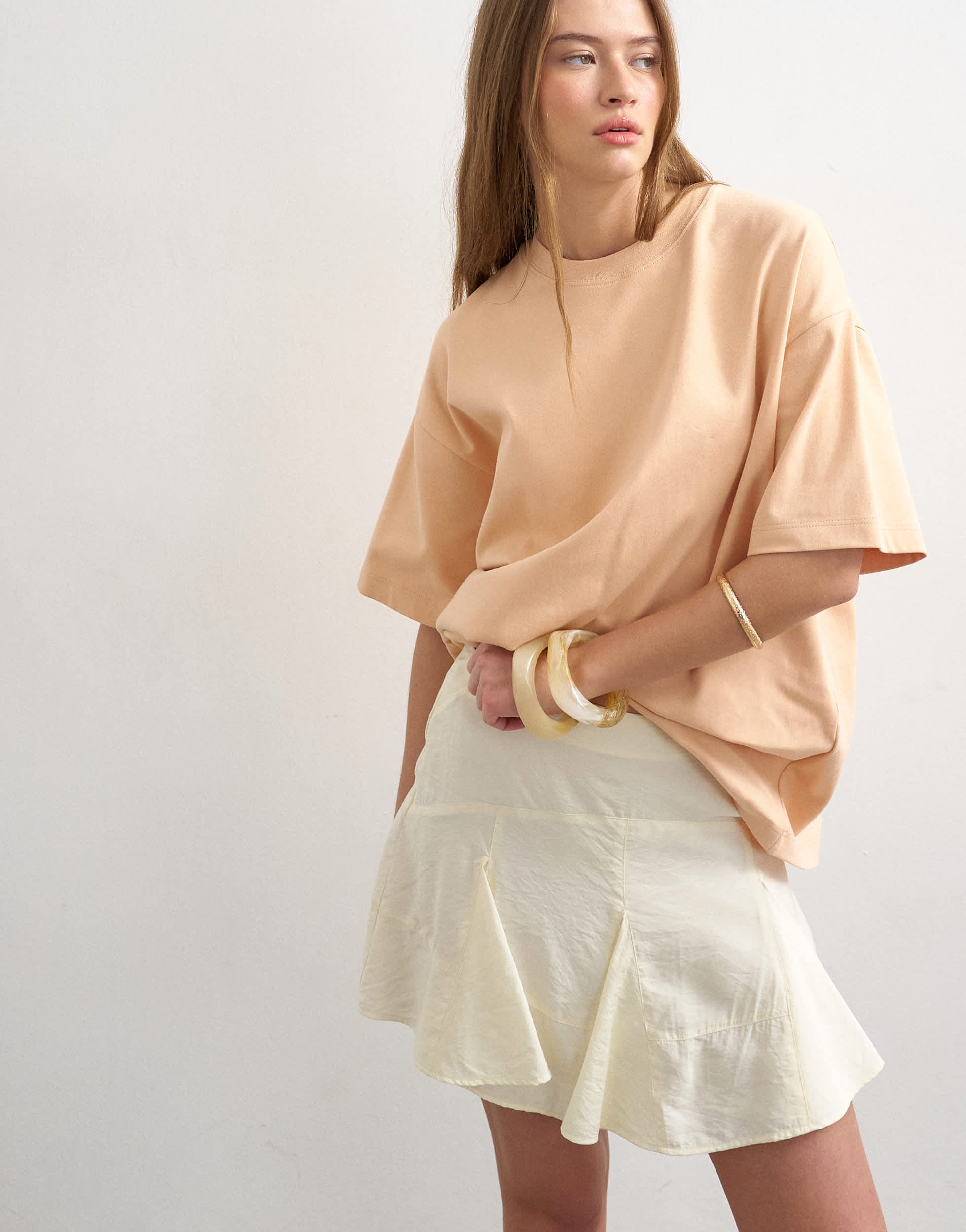 Topshop godet hem mini skirt in cream