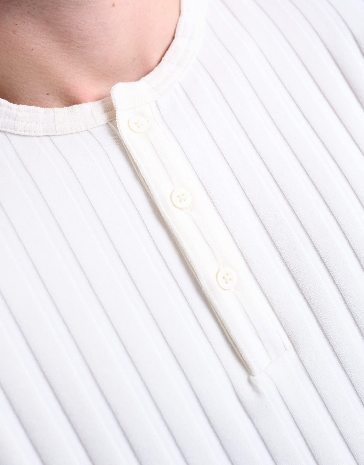 Topman long sleeve rib henley tee in cream