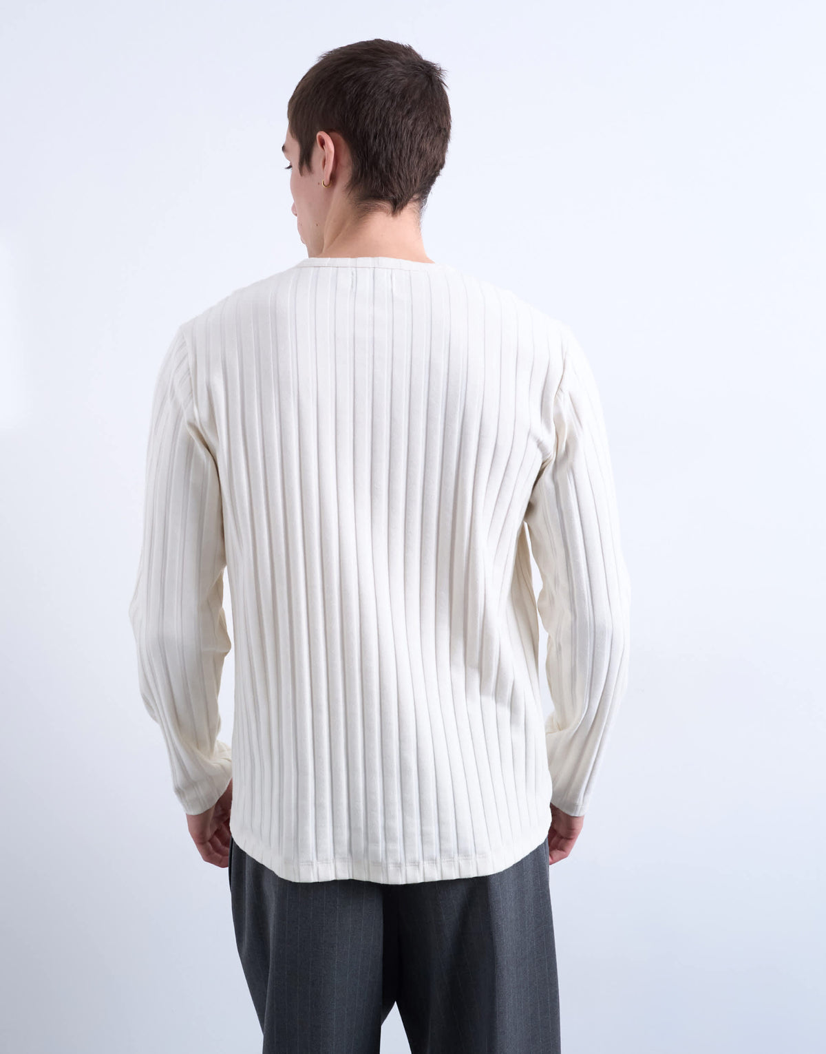 Topman long sleeve rib henley tee in cream