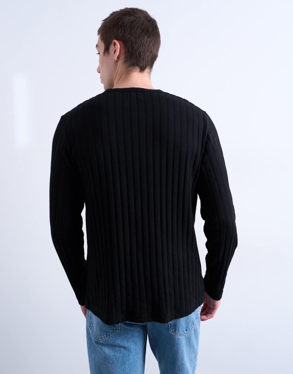 Topman long sleeve rib henley tee in black