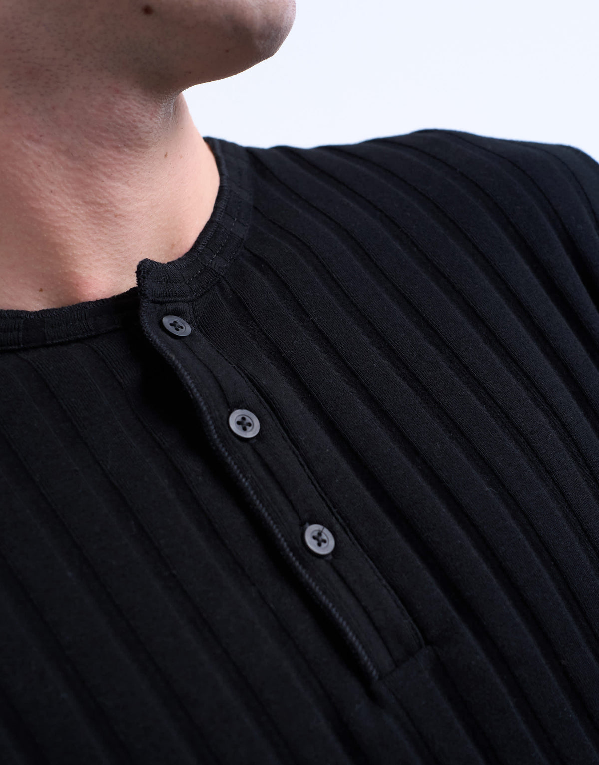 Topman long sleeve rib henley tee in black