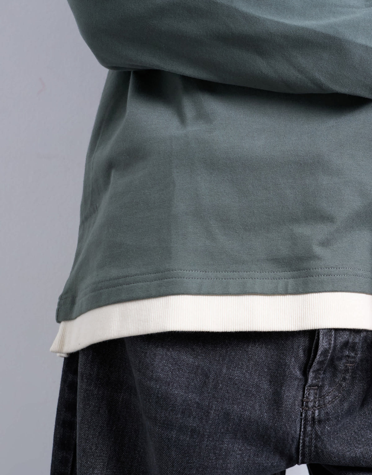 Topman double layer jersey long sleeve tee in sage and cream