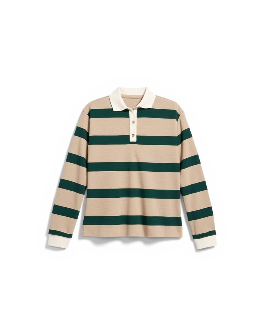Topman relaxed cropped long sleeve rugby polo in stone and green