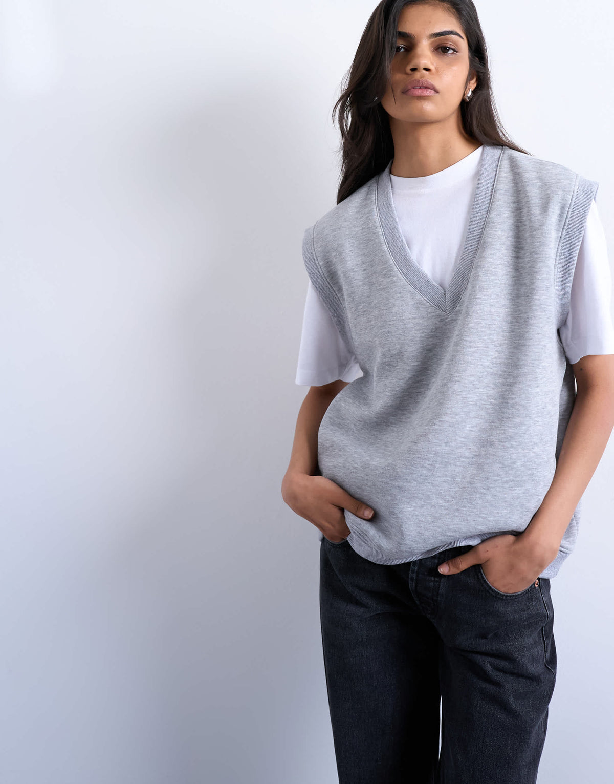 Topshop v-neck sweat vest in grey marl