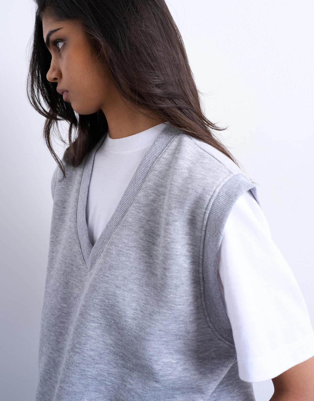 Topshop v-neck sweat vest in grey marl
