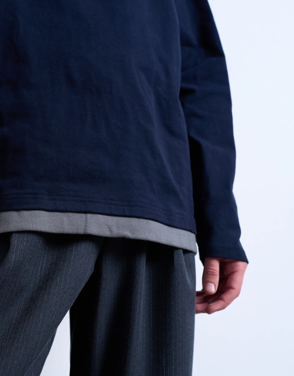 Topman double layer jersey long sleeve tee in navy and grey