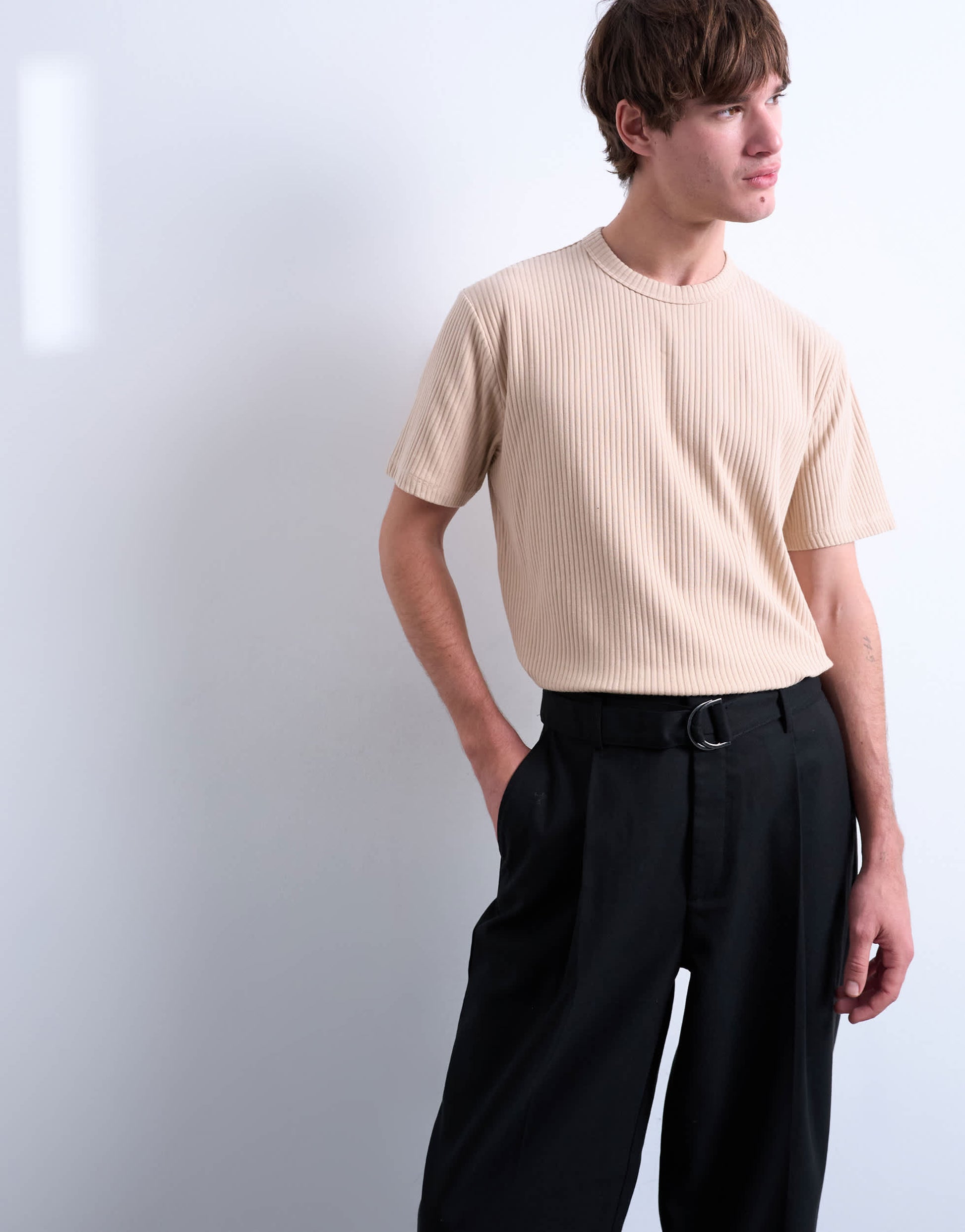 Topman premium heavyweight rib tee in camel