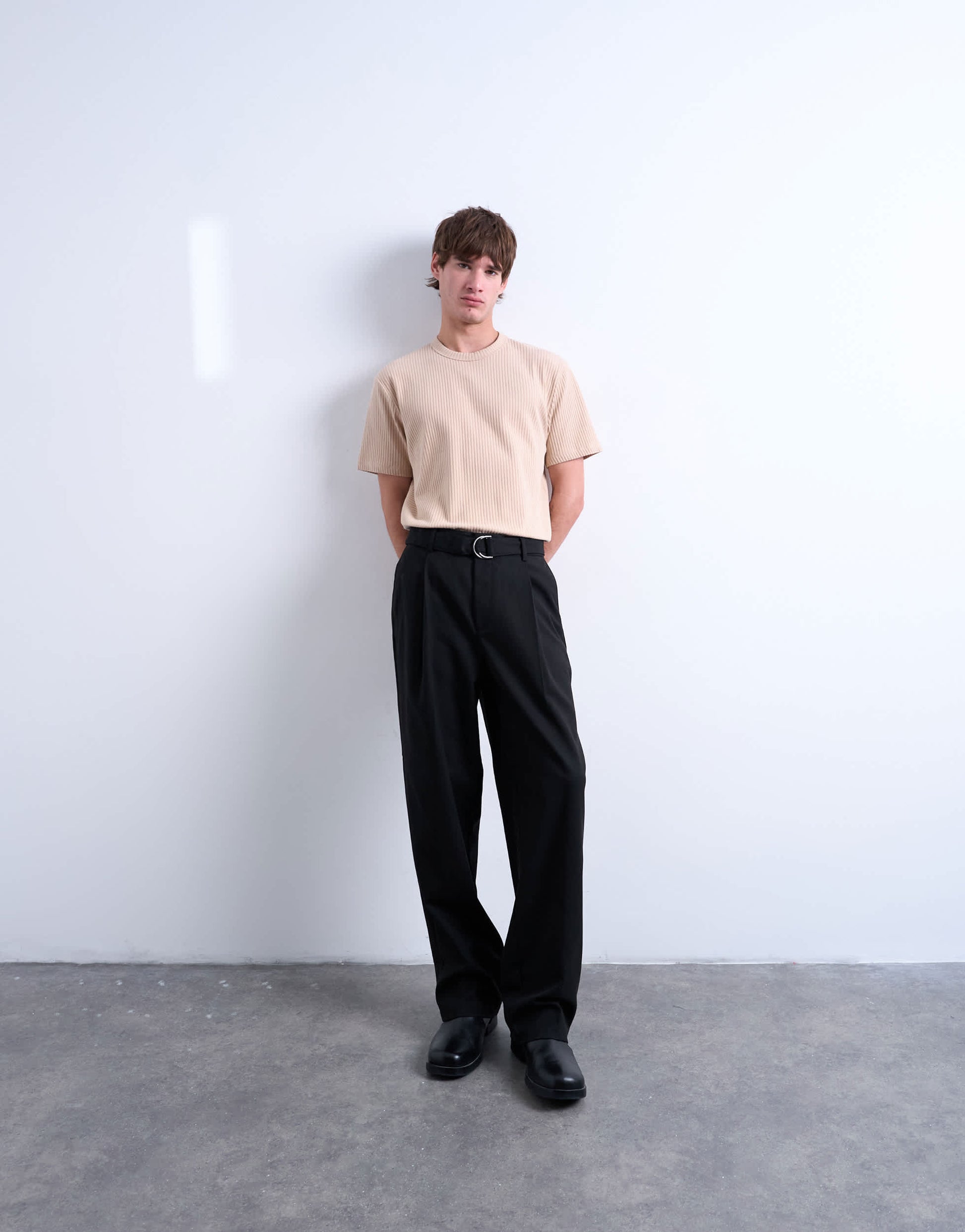 Topman premium heavyweight rib tee in camel