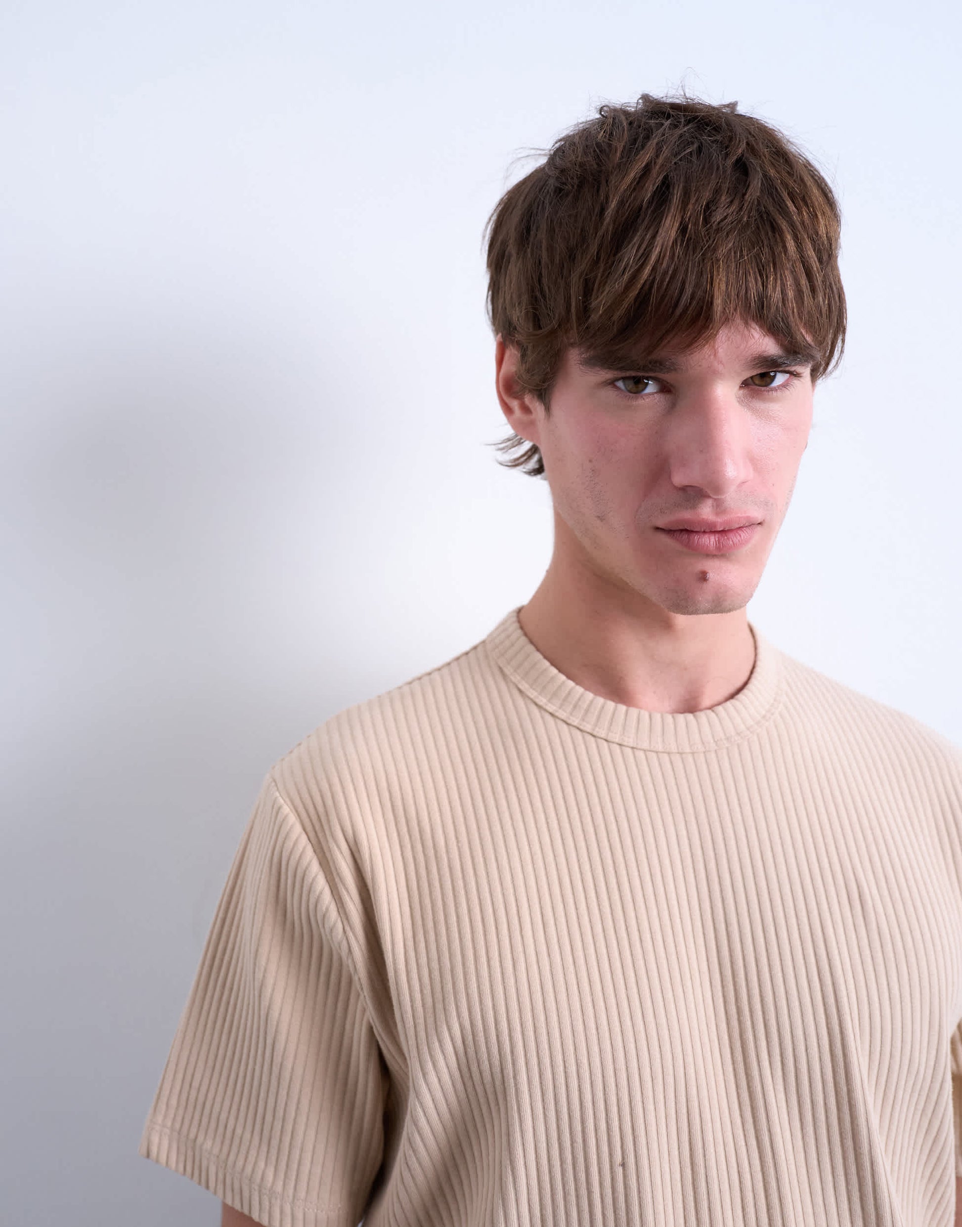 Topman premium heavyweight rib tee in camel