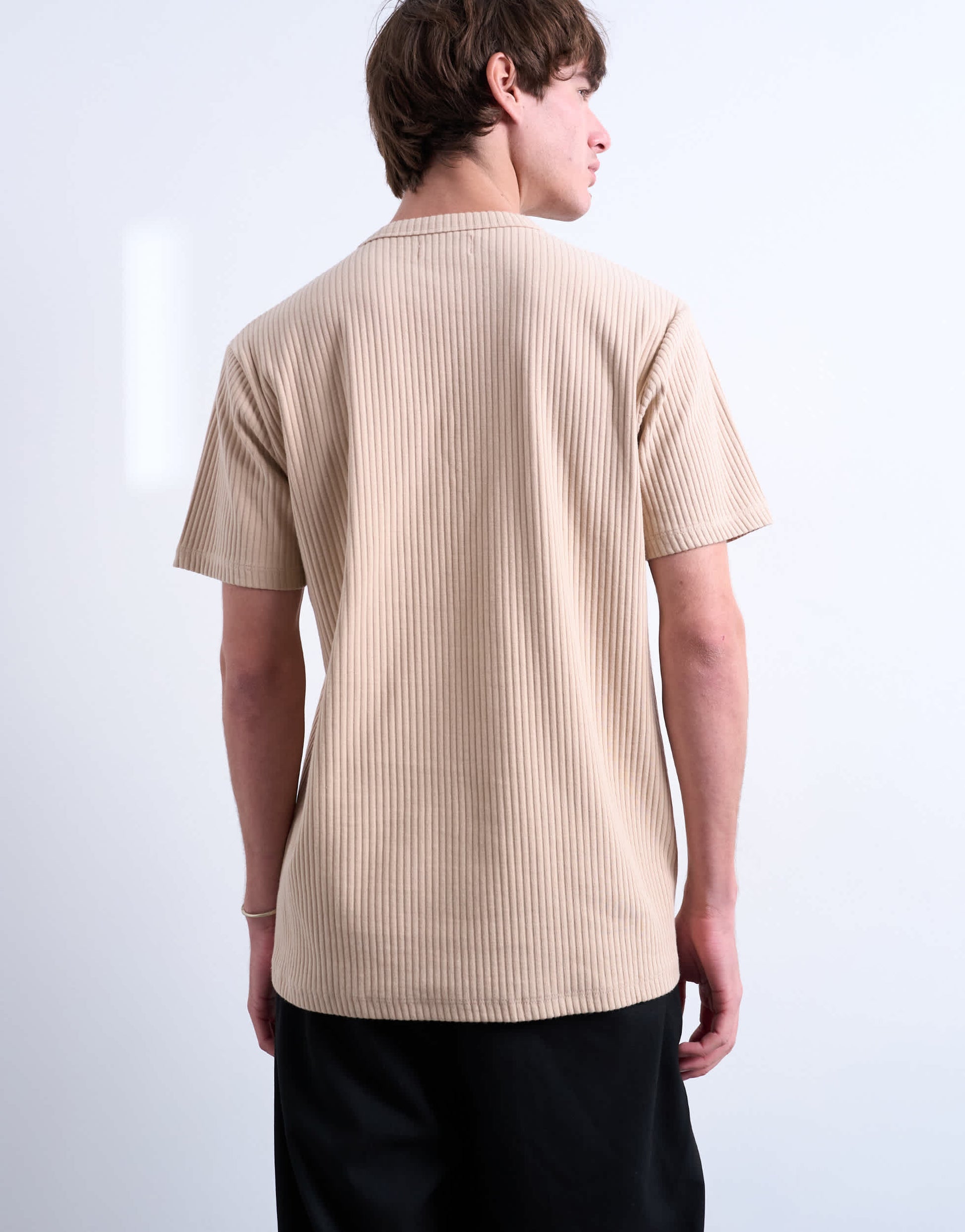 Topman premium heavyweight rib tee in camel