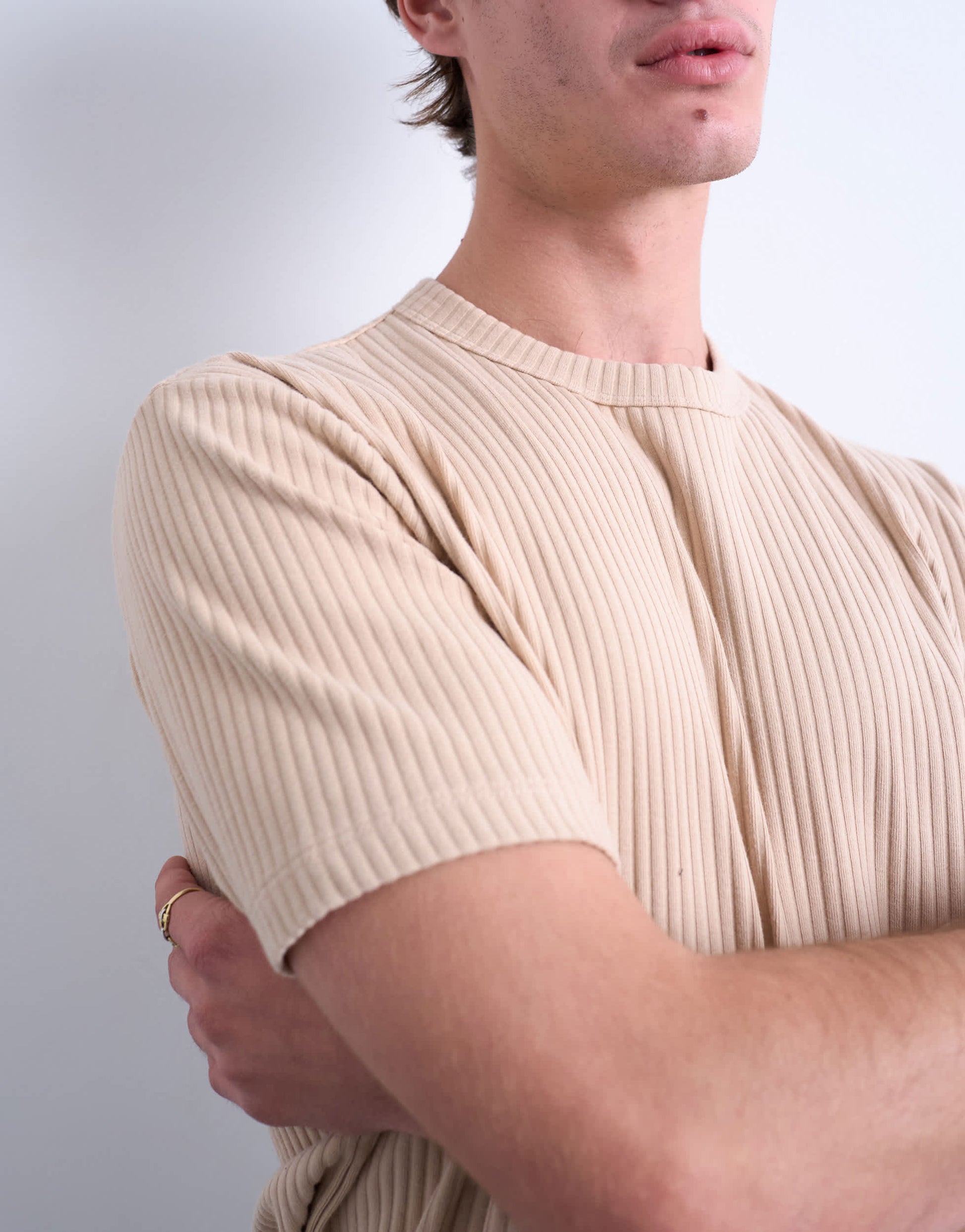 Topman premium heavyweight rib tee in camel