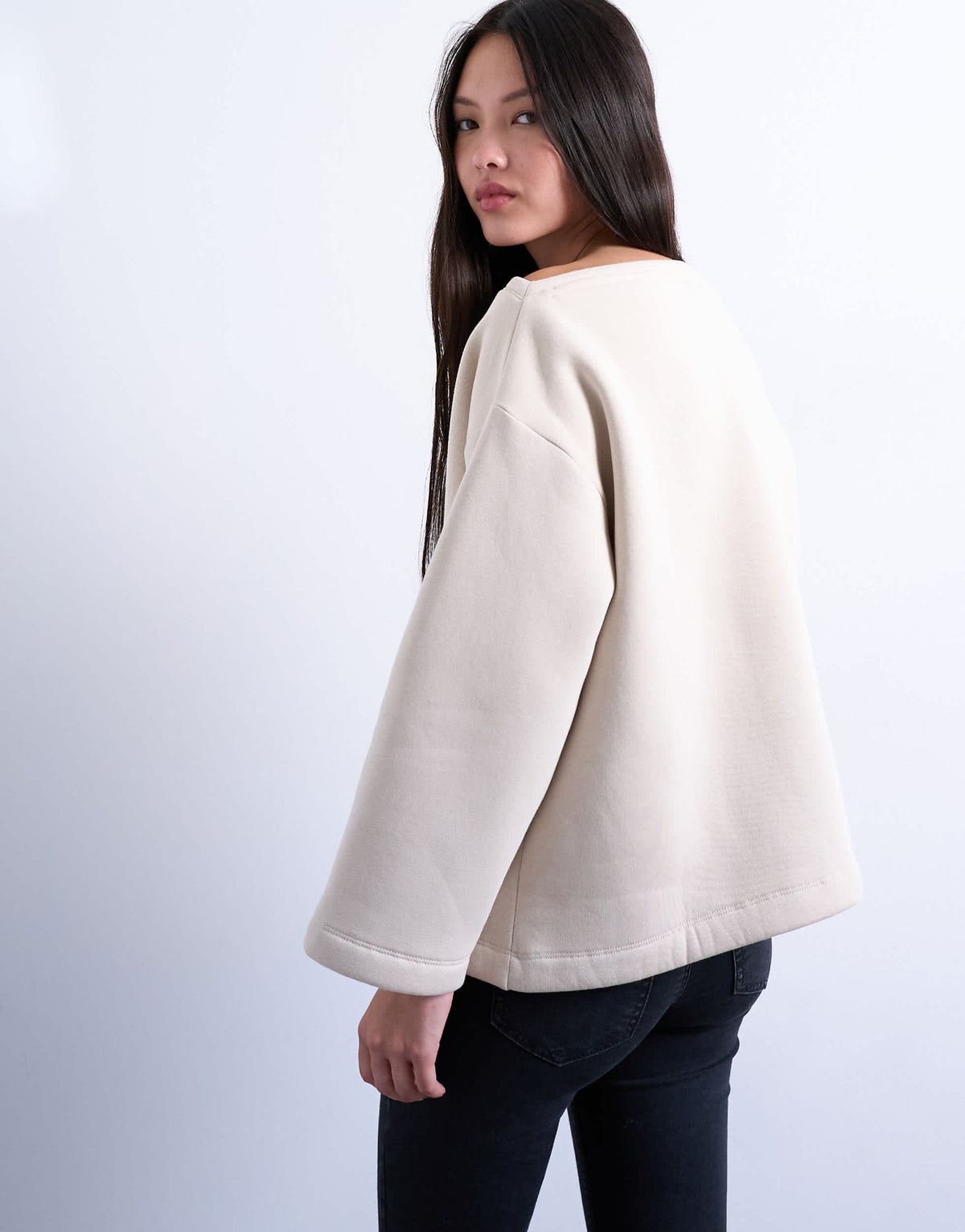 Topshop asymmetric off shoulder sweat in beige