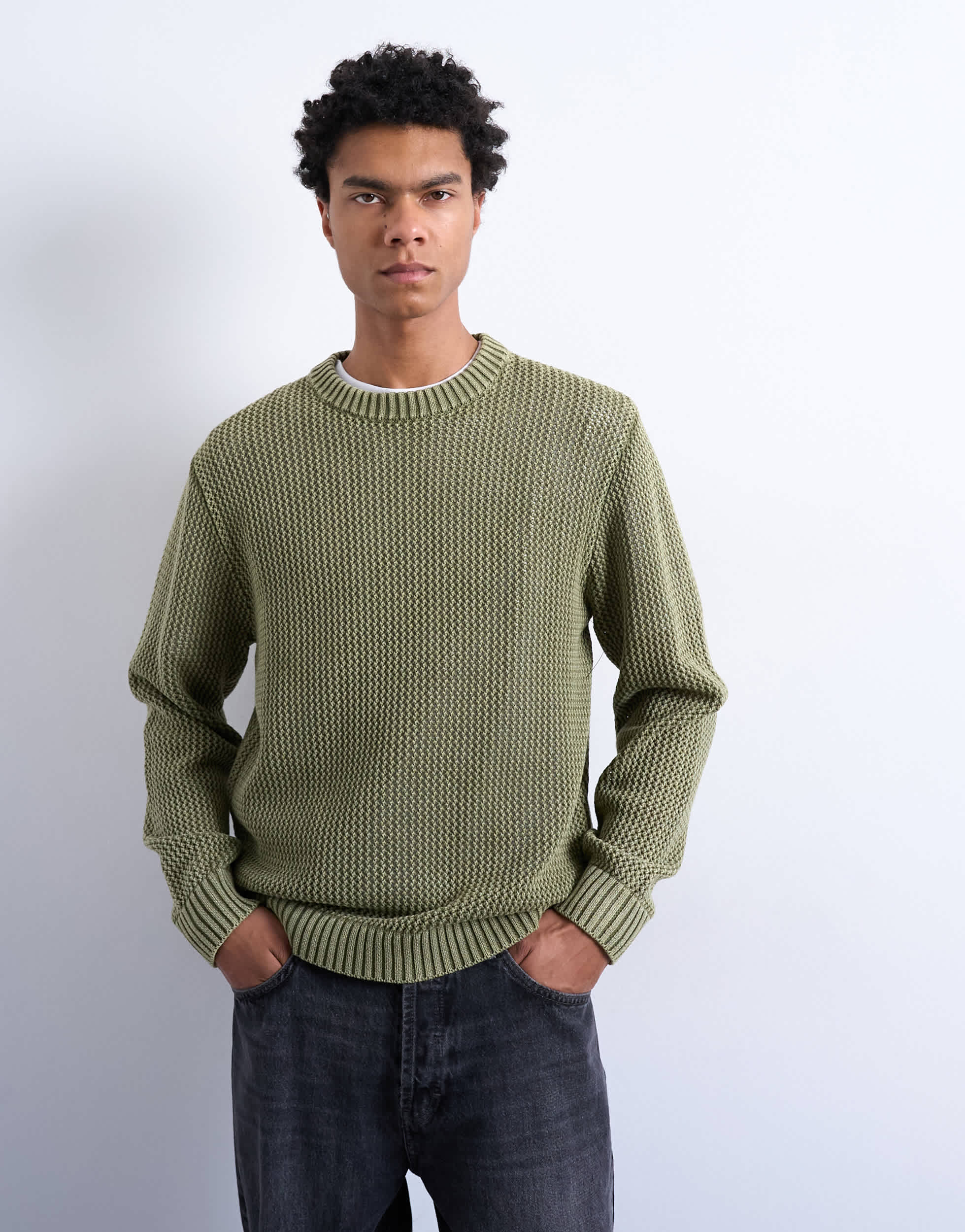 Topman regular fit knitted jumper in washed green