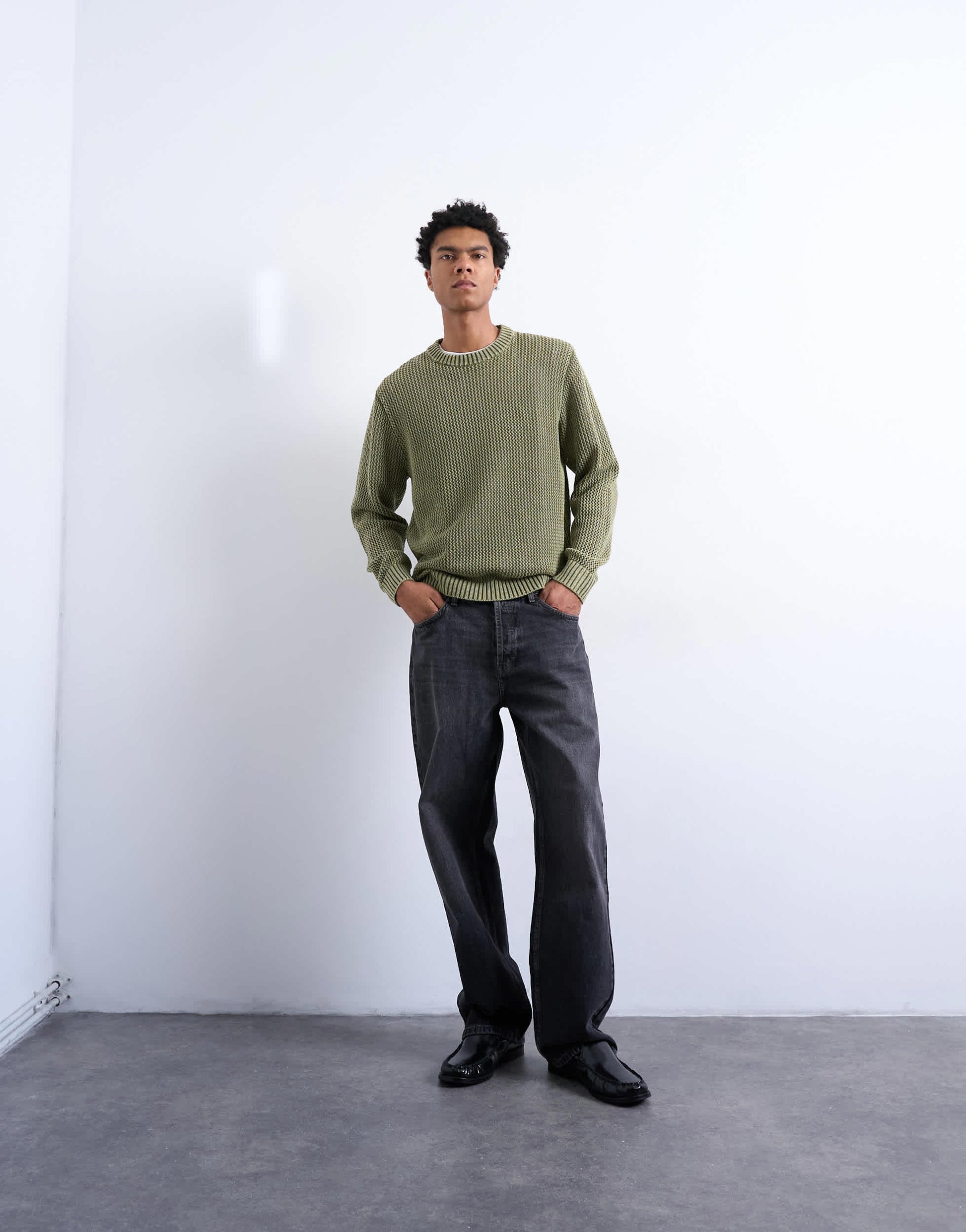 Topman regular fit knitted jumper in washed green