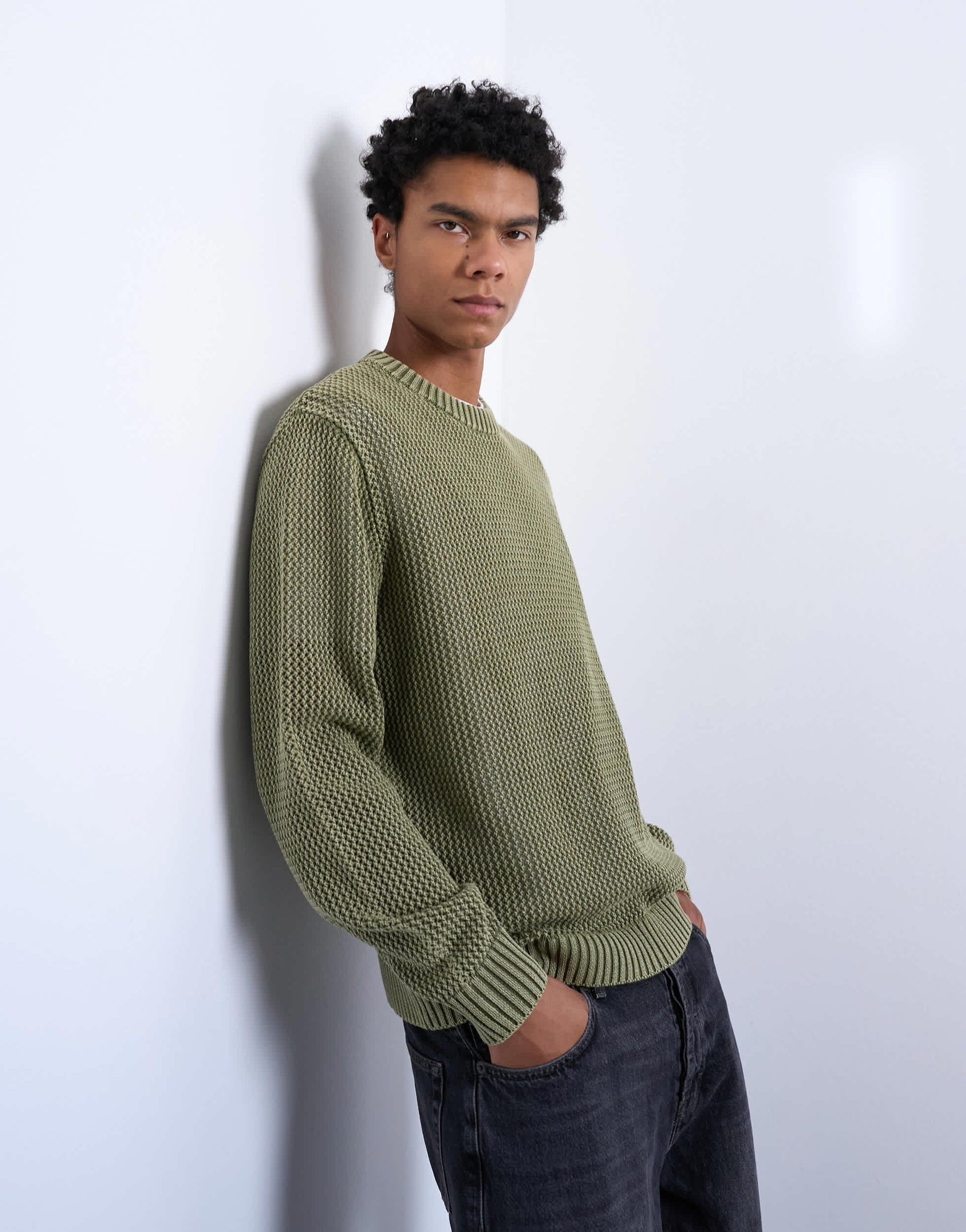 Topman regular fit knitted jumper in washed green
