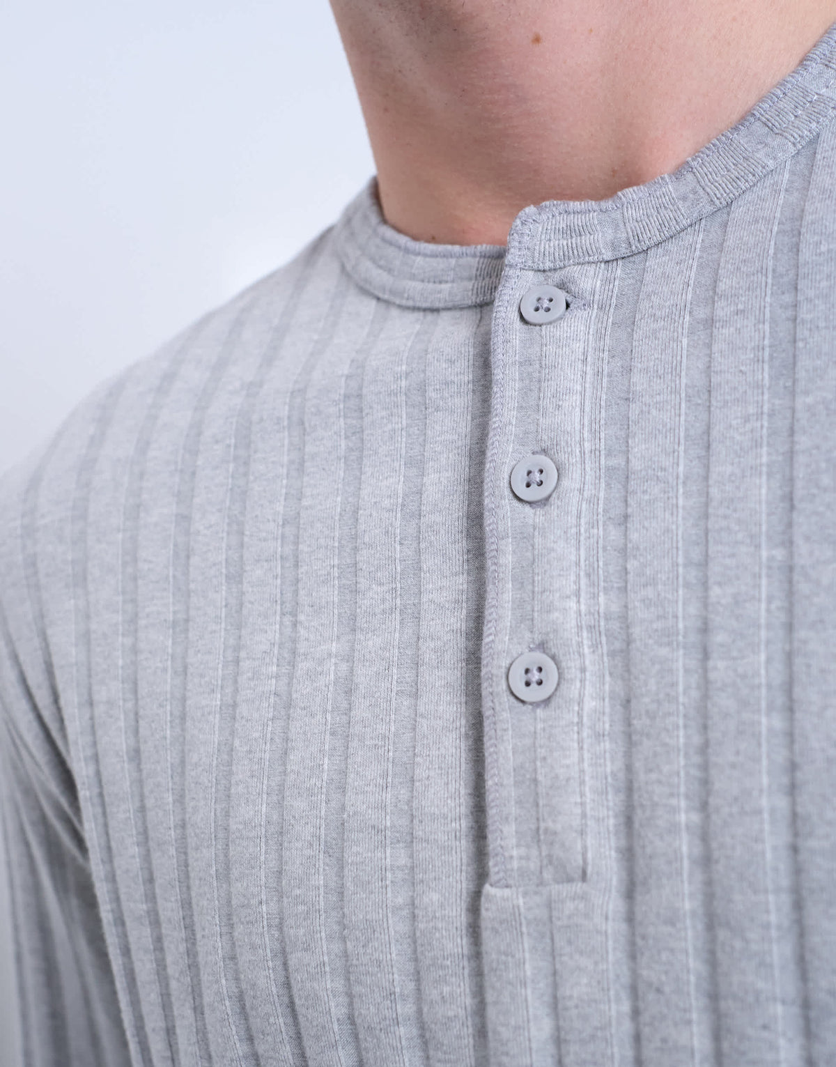 Topman long sleeve rib henley tee in grey