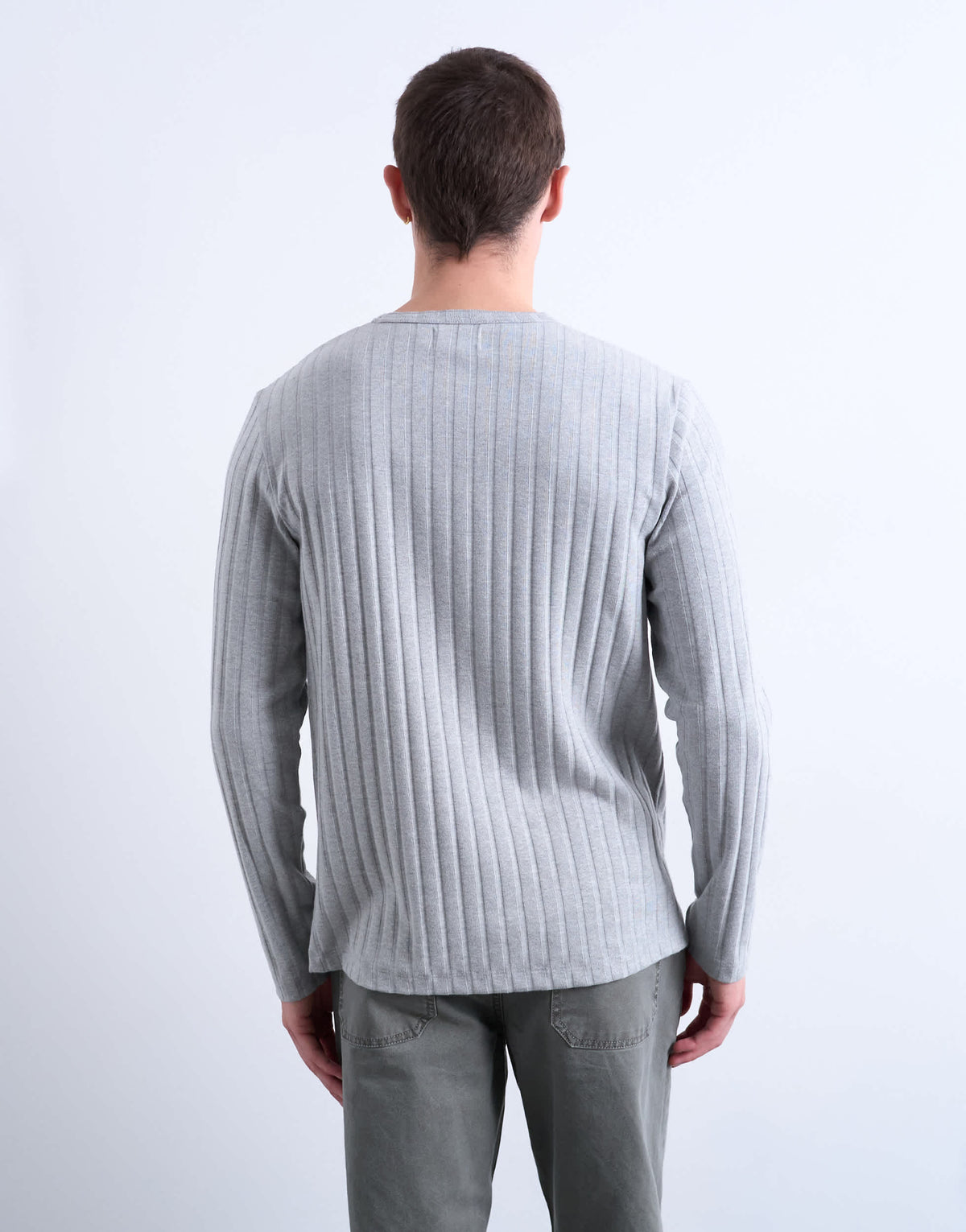 Topman long sleeve rib henley tee in grey