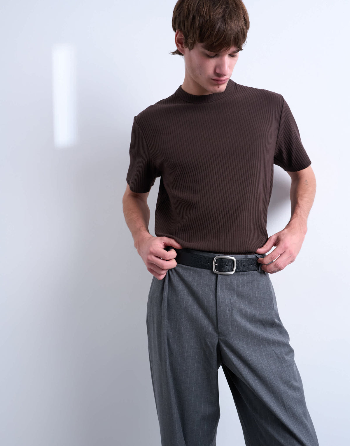 Topman premium heavyweight rib tee in brown
