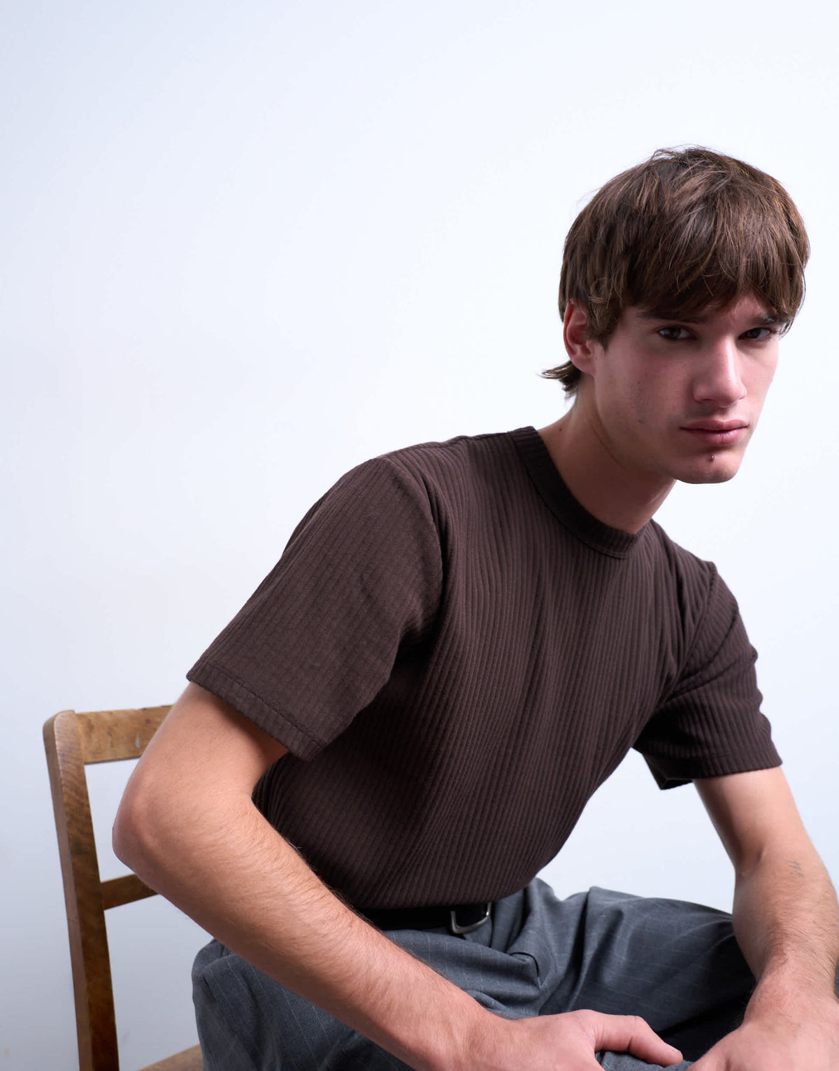 Topman premium heavyweight rib tee in brown