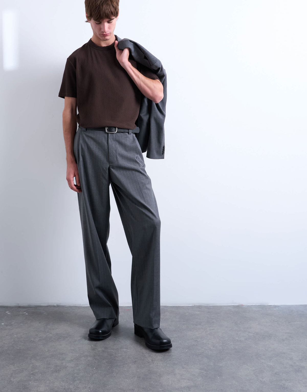 Topman premium heavyweight rib tee in brown