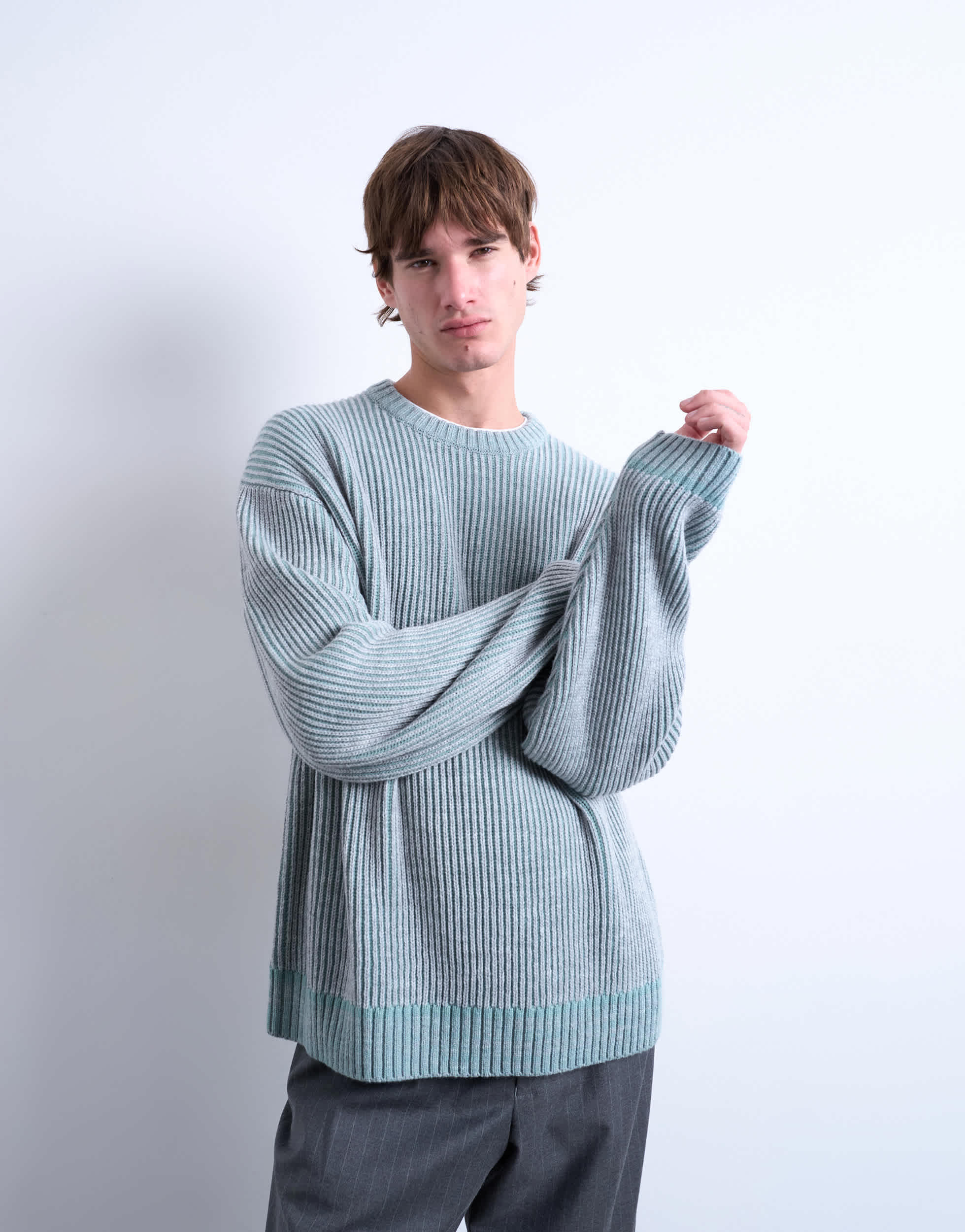 Pull Topman coupe décontractée en maille de pêcheur bleu délavé