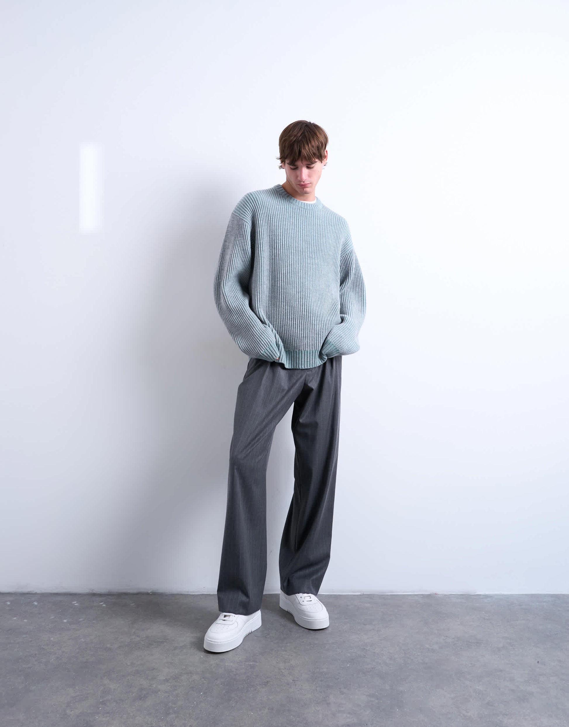 Topman relaxed fit knitted fisherman jumper in washed blue