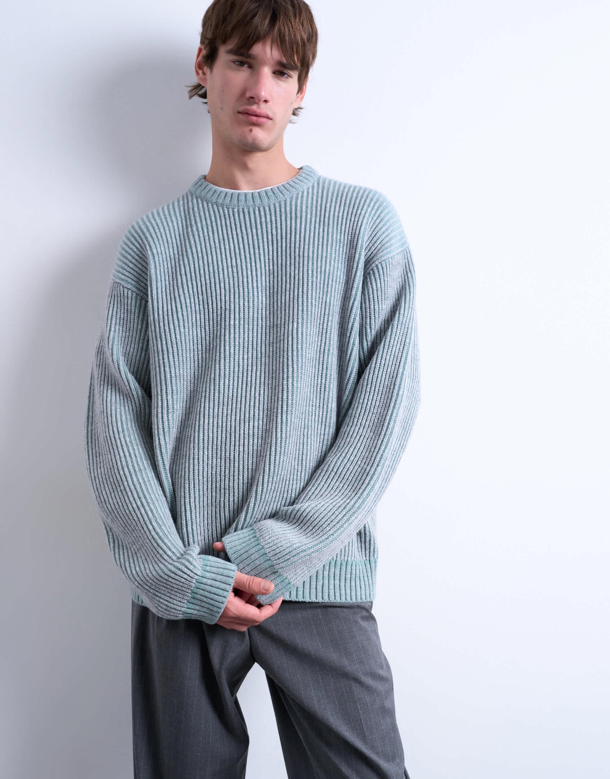 Topman relaxed fit knitted fisherman jumper in washed blue
