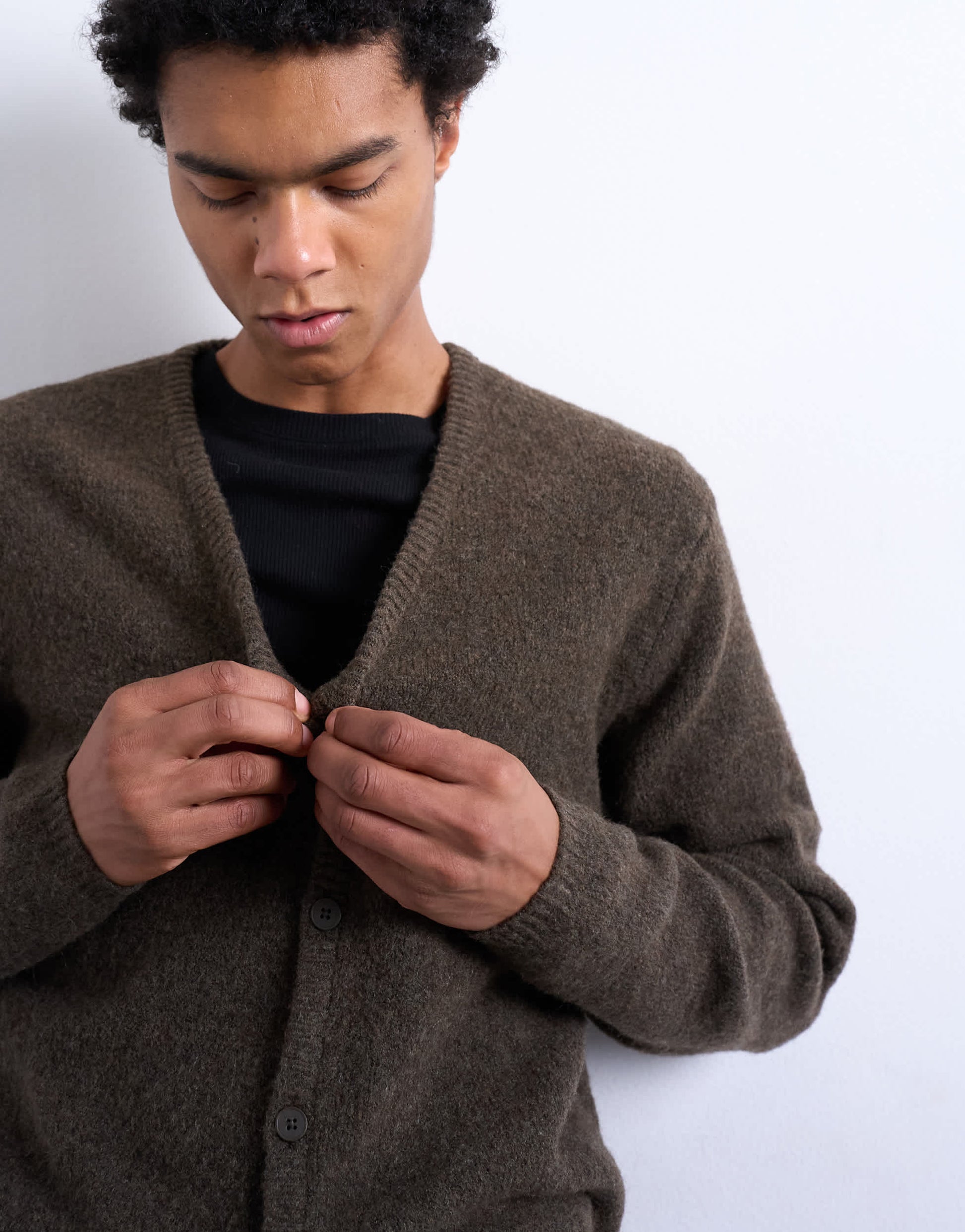 Topman regular fit knitted cardigan in brown