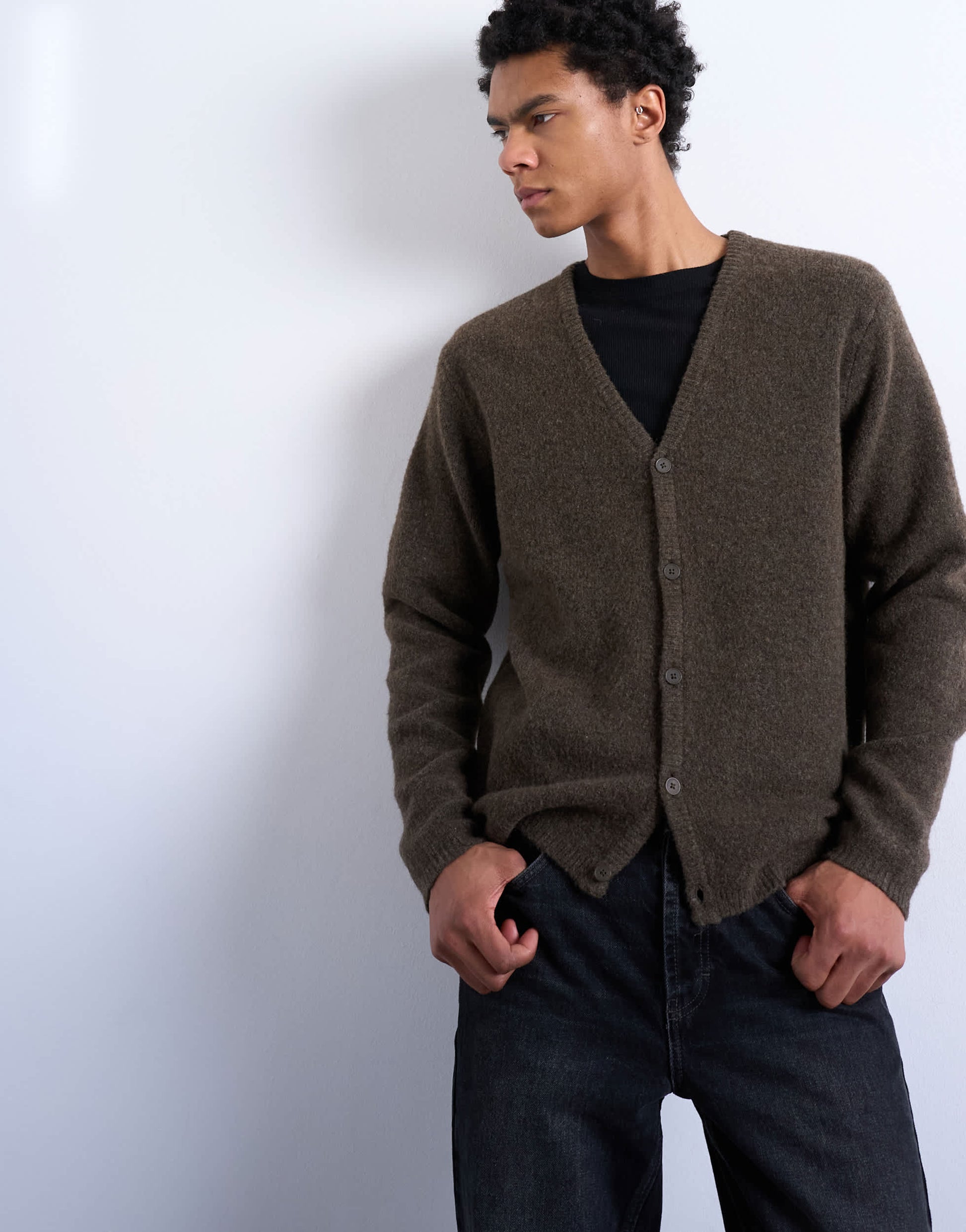 Topman regular fit knitted cardigan in brown