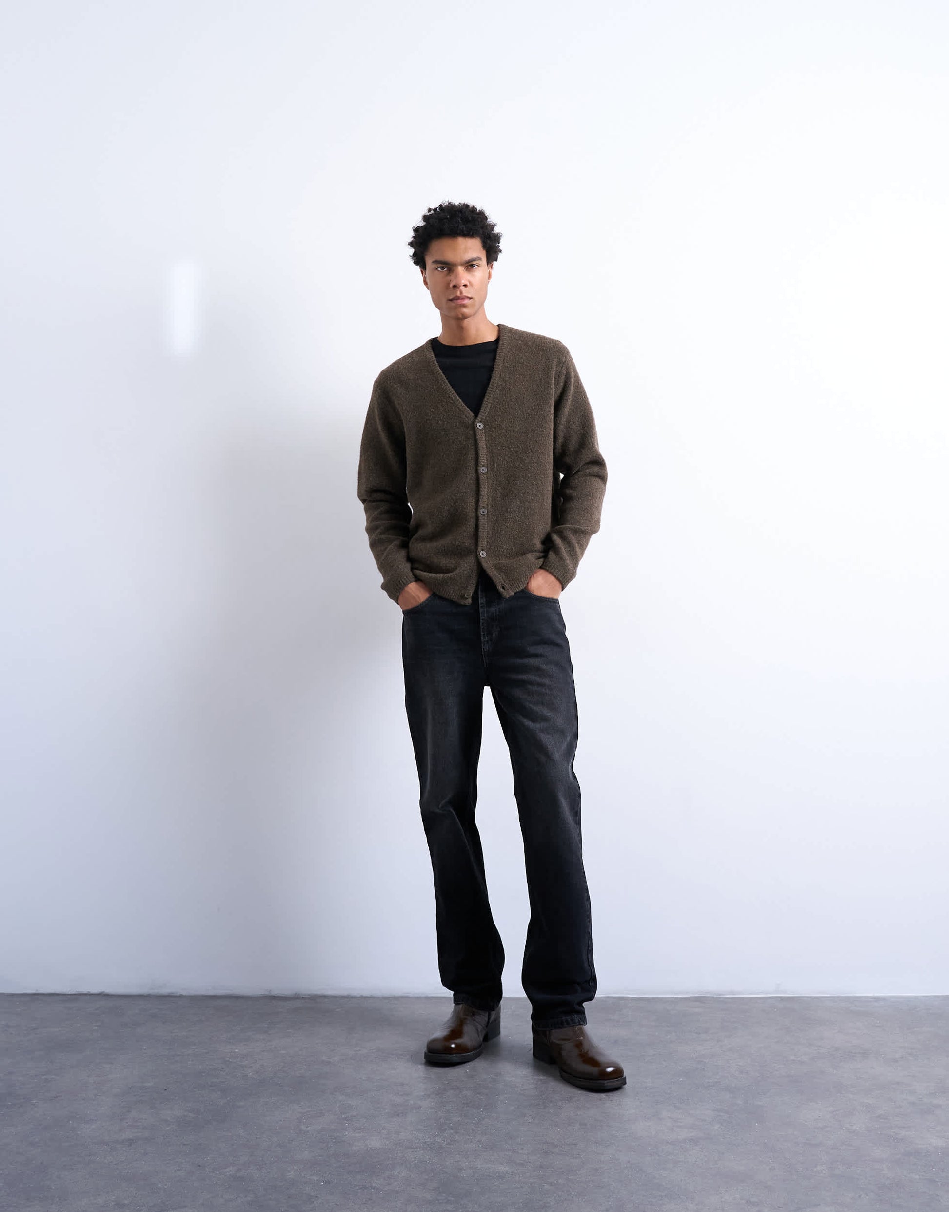 Topman regular fit knitted cardigan in brown