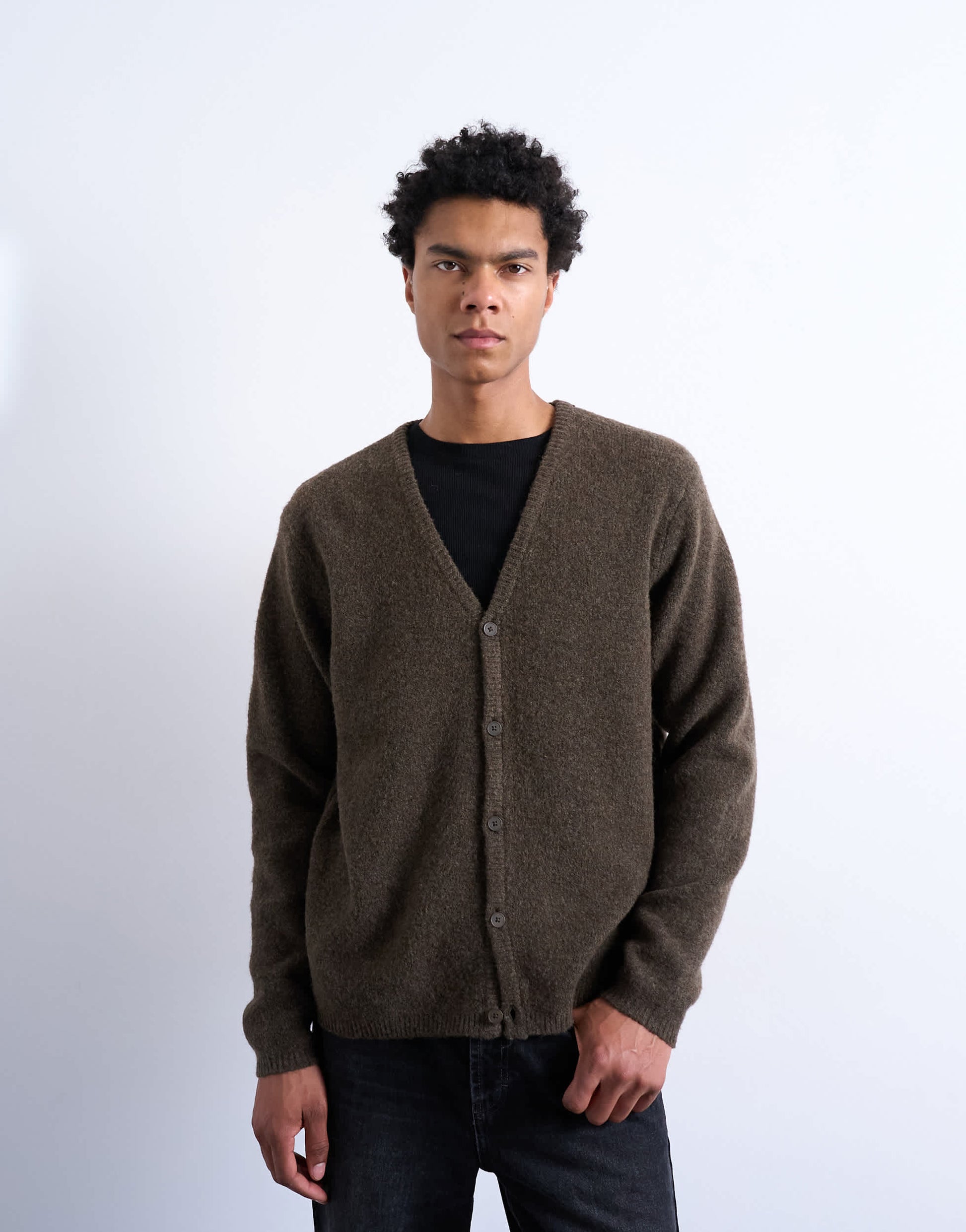 Topman regular fit knitted cardigan in brown