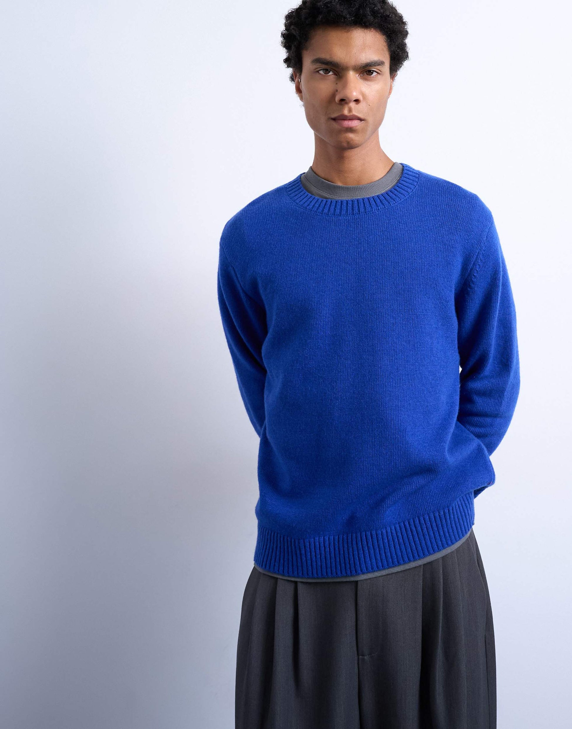 Topman regular fit knitted crew neck jumper with wool in cobalt blue
