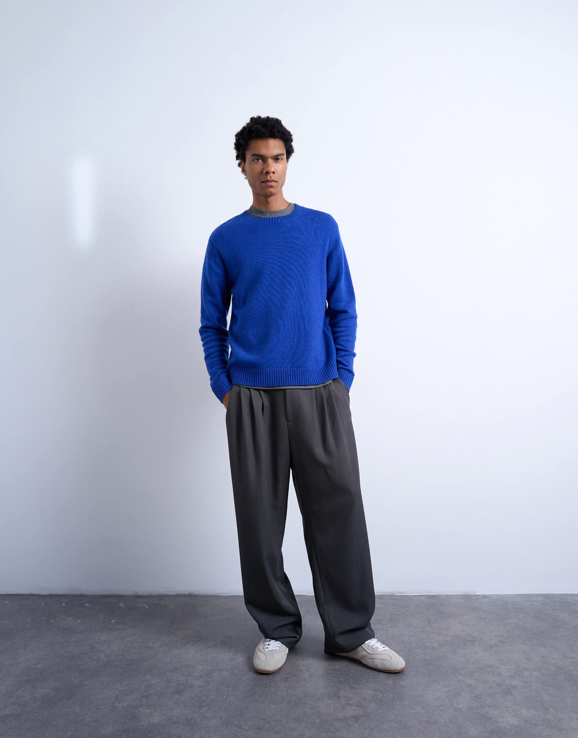 Topman regular fit knitted crew neck jumper with wool in cobalt blue