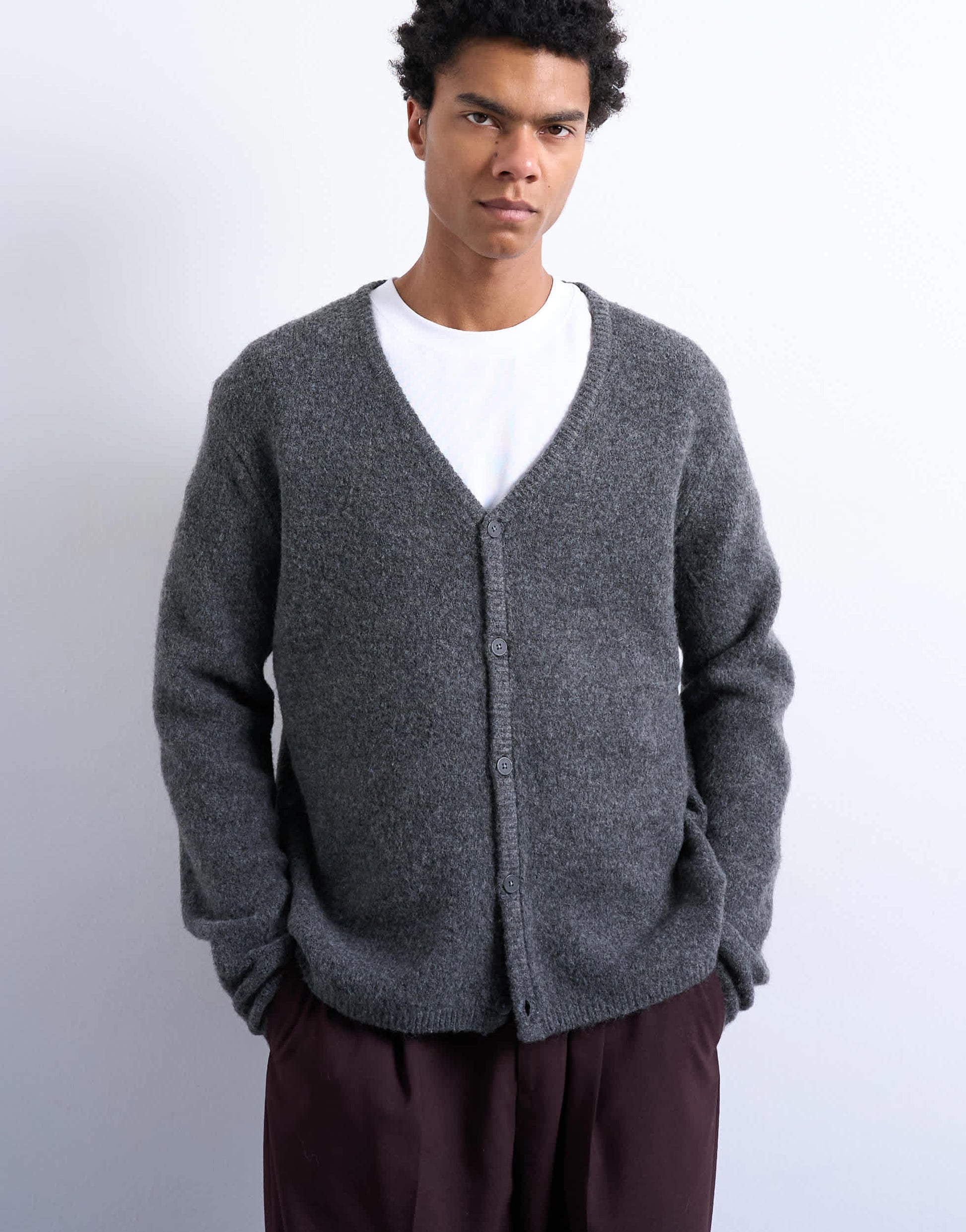 Topman regular fit knitted cardigan in charcoal