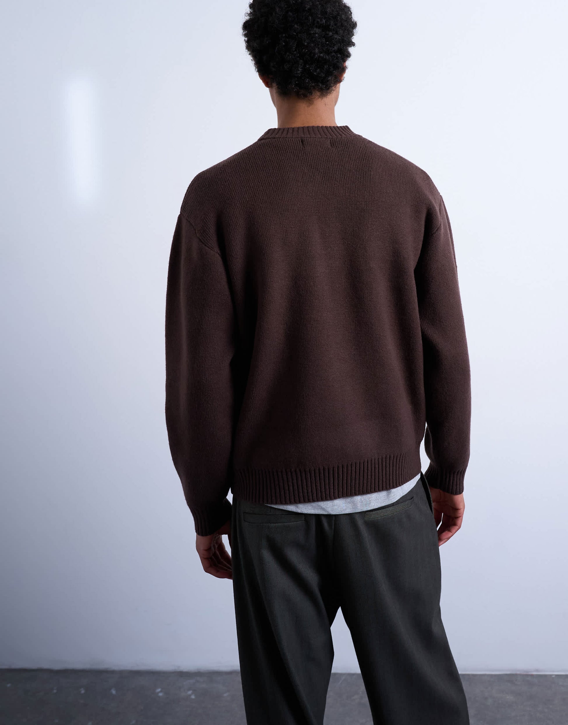 Topman relaxed fit knitted crew neck jumper in brown