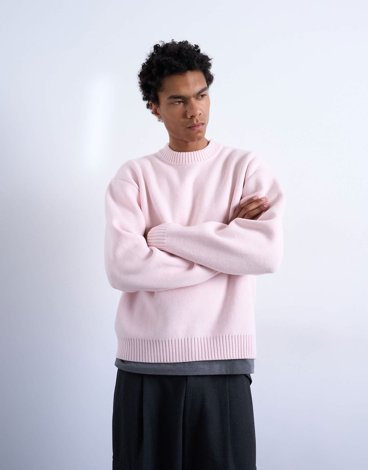 Topman relaxed fit knitted crew neck jumper in pink