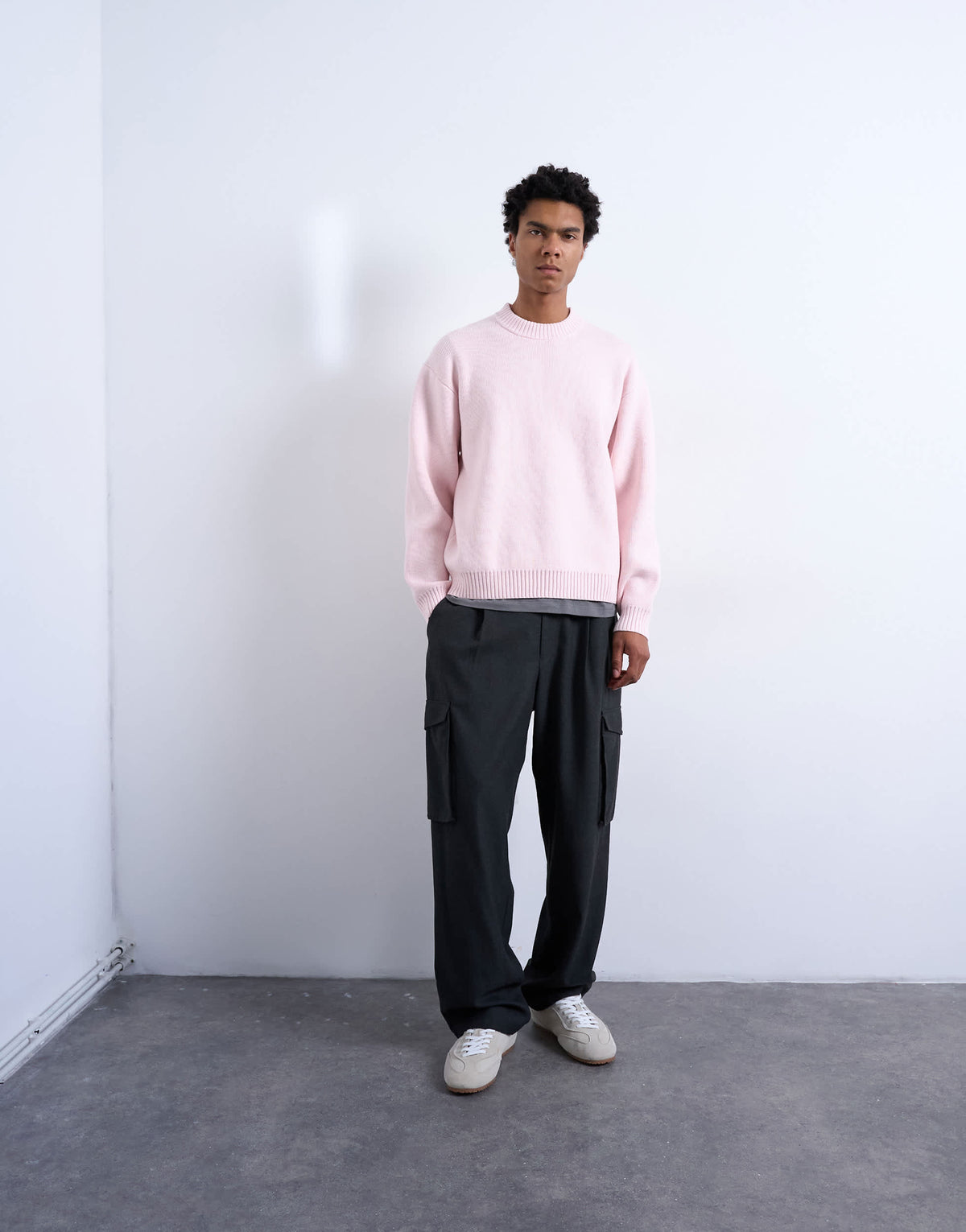 Topman relaxed fit knitted crew neck jumper in pink
