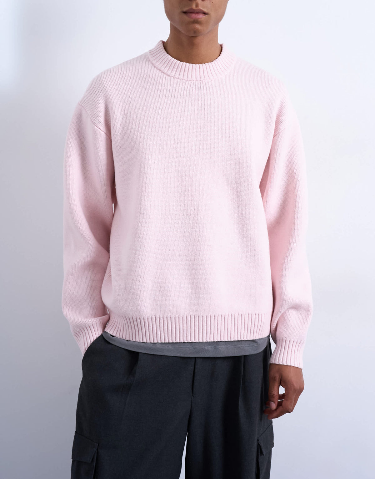 Topman relaxed fit knitted crew neck jumper in pink
