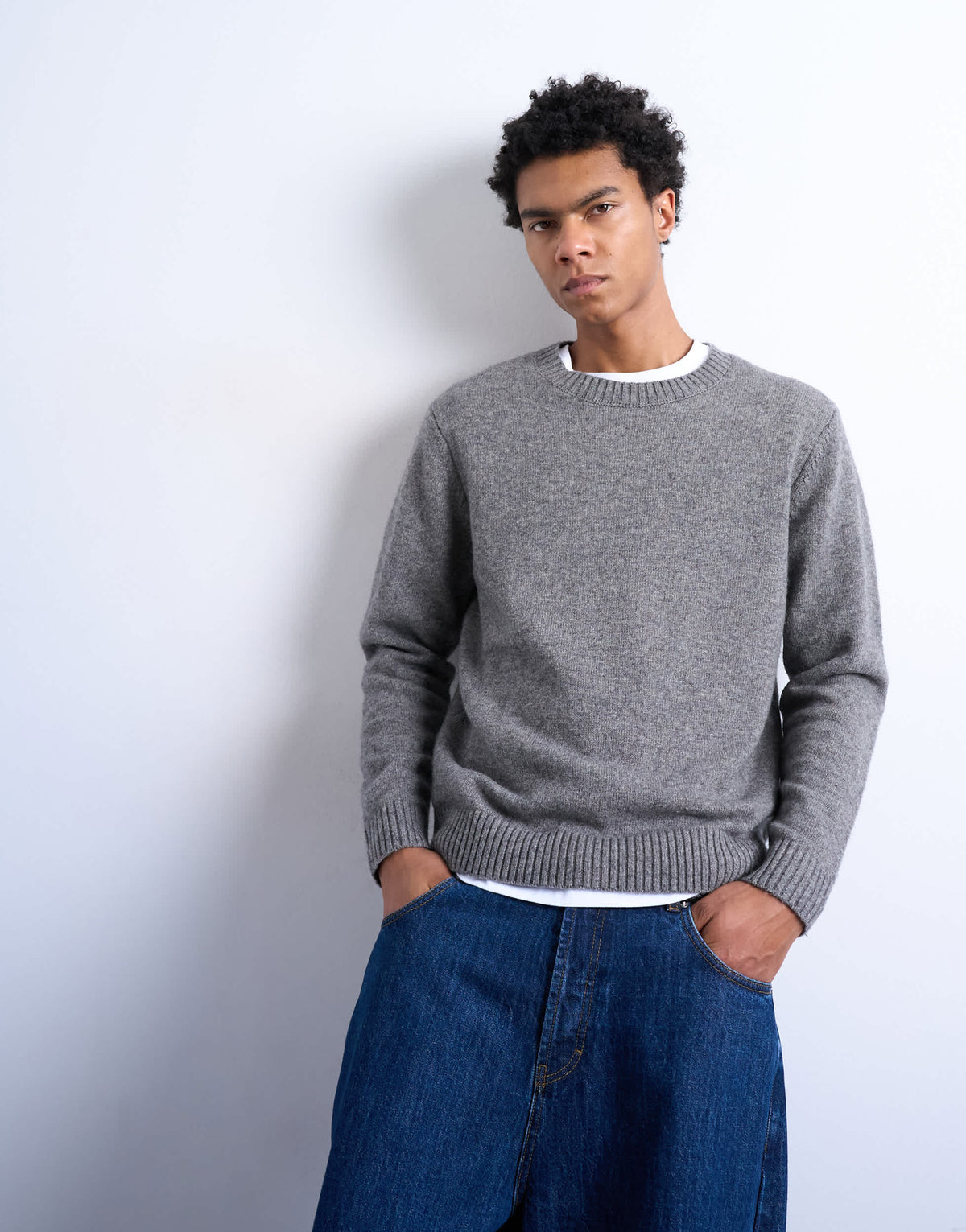 Topman regular fit knitted crew neck jumper with wool in grey