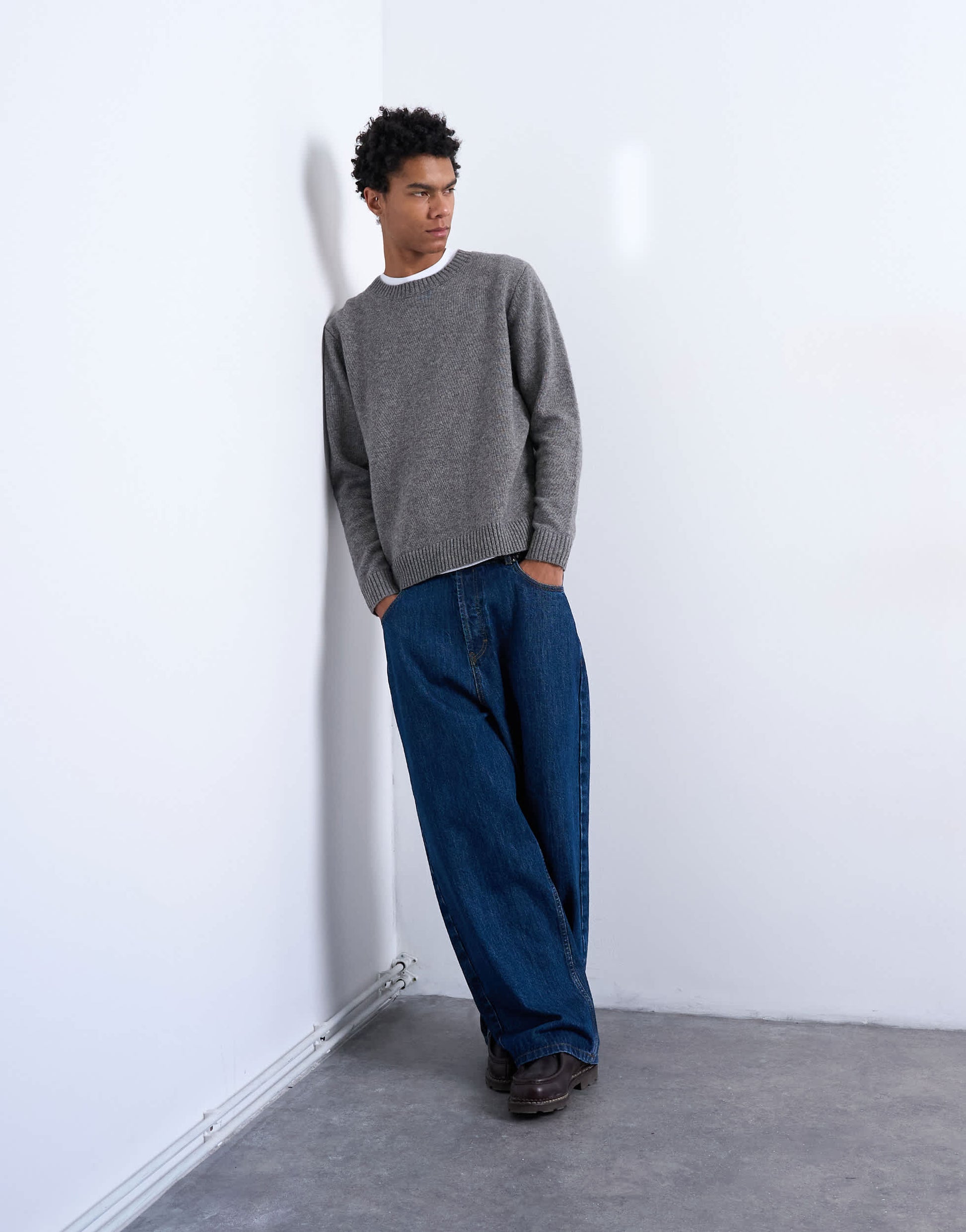 Topman regular fit knitted crew neck jumper with wool in grey