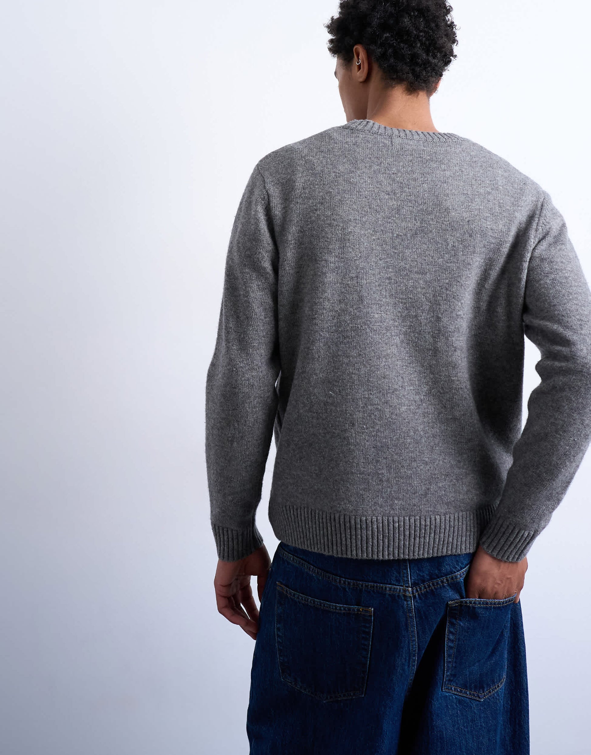 Topman regular fit knitted crew neck jumper with wool in grey
