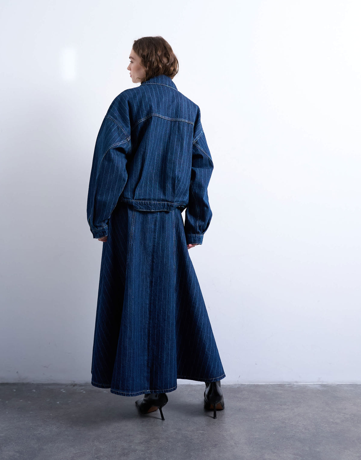 Topshop denim circle maxi skirt in indigo stripe