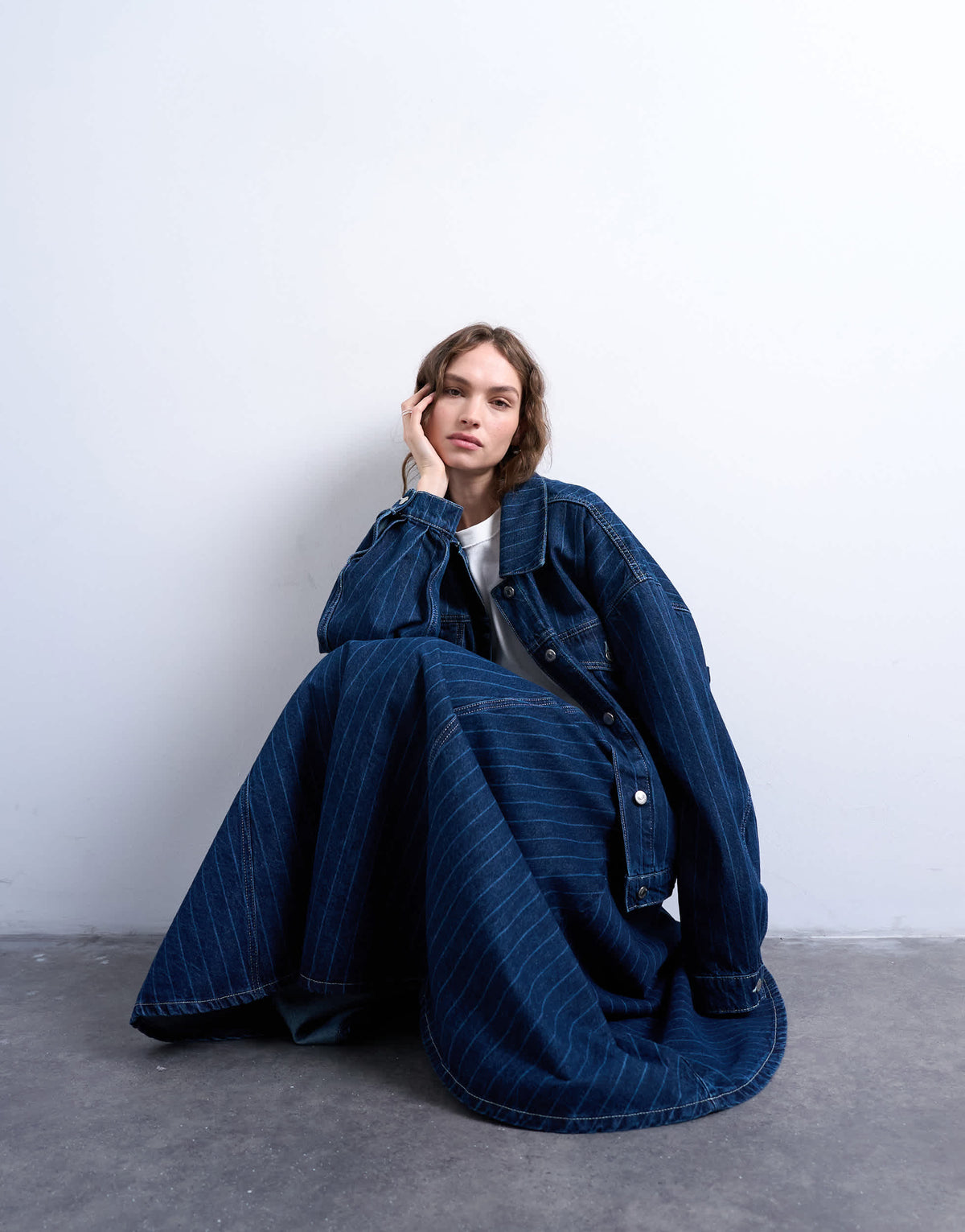 Topshop denim circle maxi skirt in indigo stripe