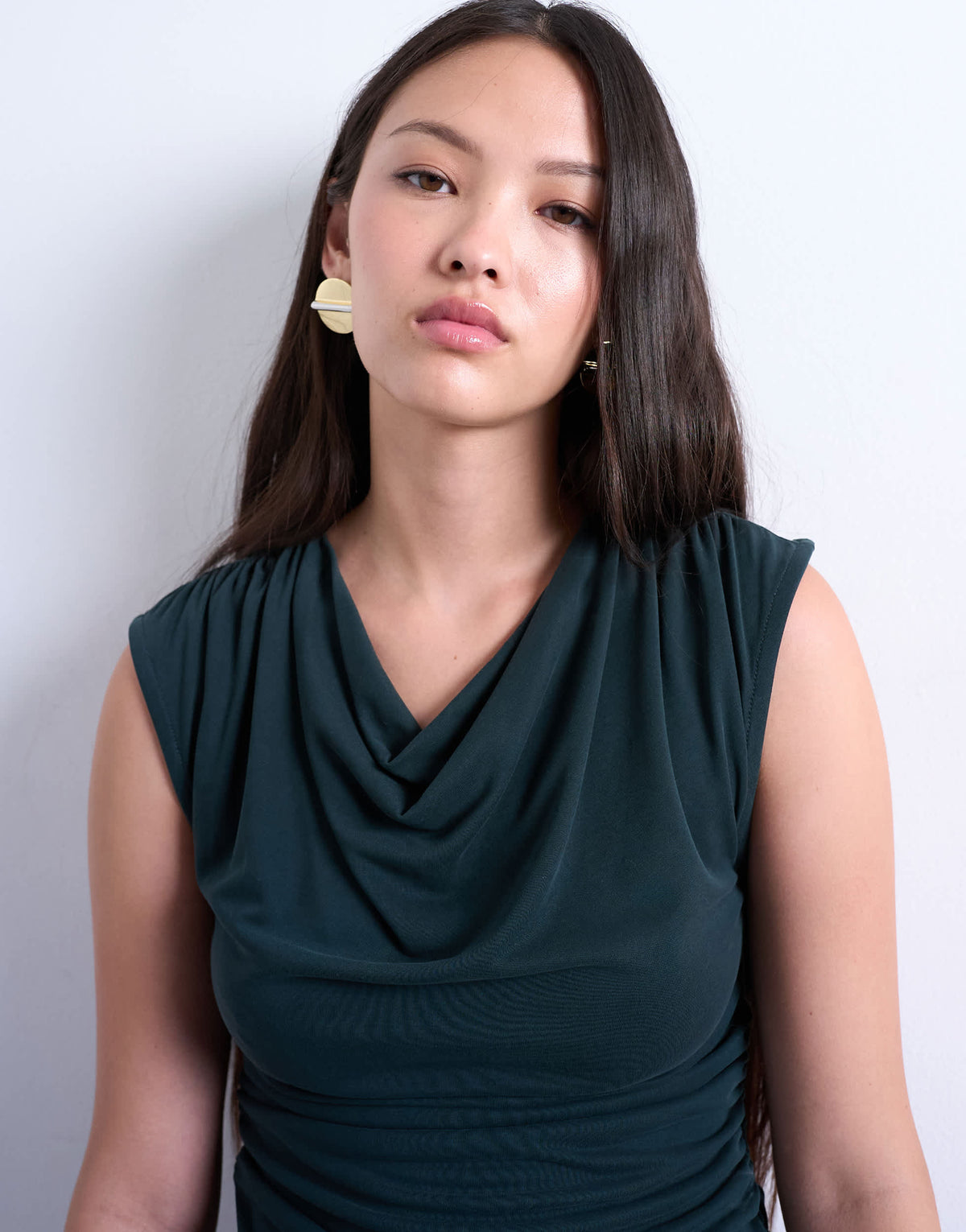 Topshop cupro cowl draped top in dark green