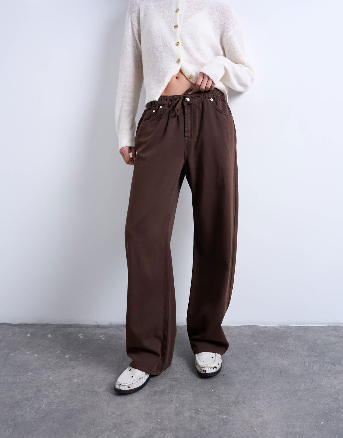 Topshop pull on jogger jean in chocolate brown