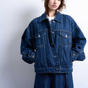 Topshop denim balloon sleeve jacket in indigo stripe